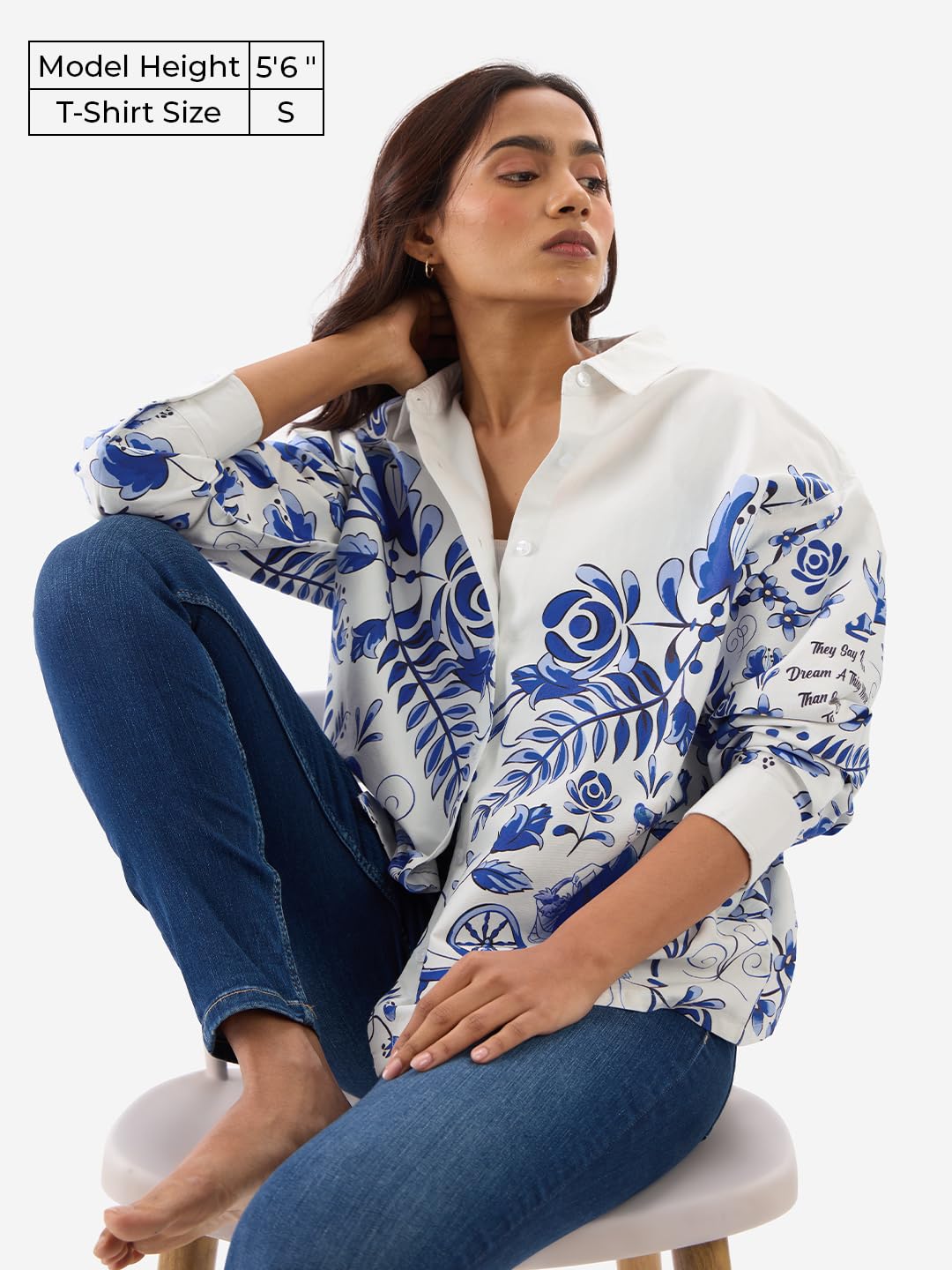 The Souled Store Disney: Once Upon A Dream Women and Girls Long Sleeve Collared Neck Button Front White Cotton Oversized Shirts