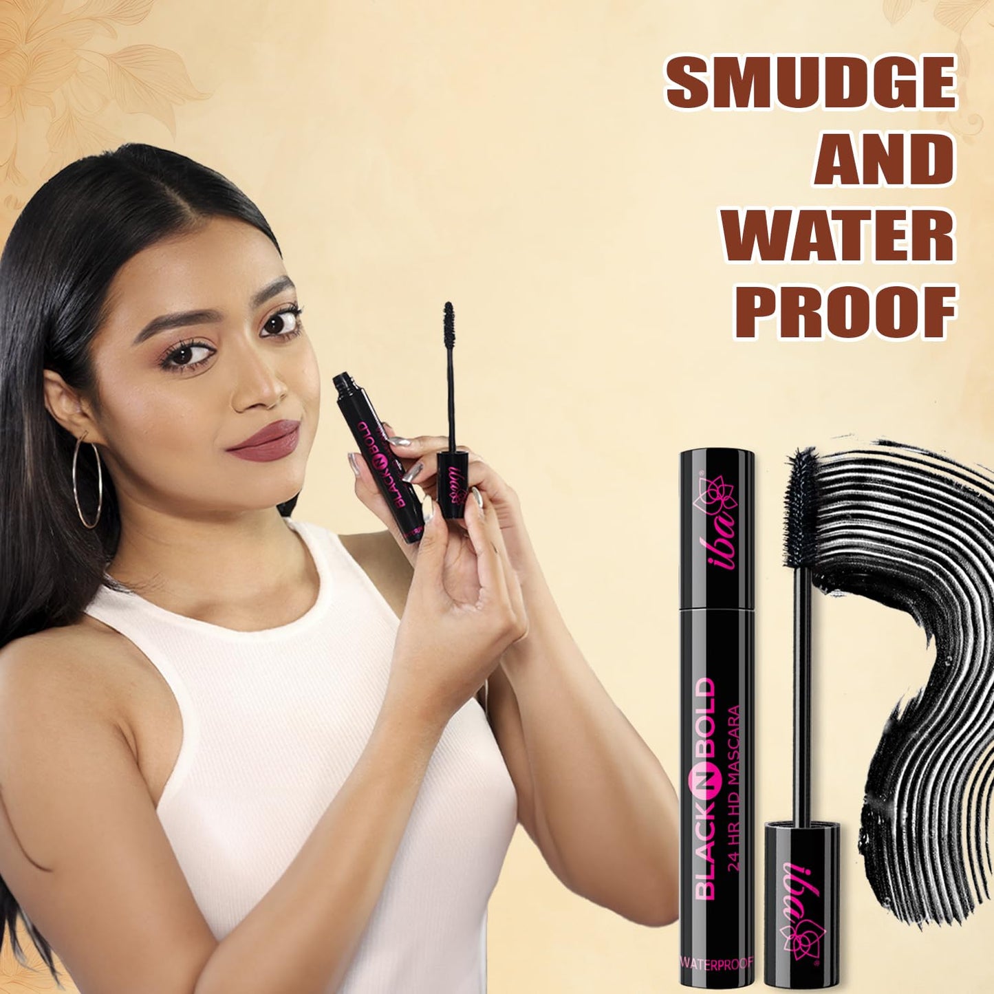 Iba Black N Bold 24 Hr Hd Mascara, Black, 8 ml | Waterproof, Lengthening, Curling, Volumising | 100% Vegan & Cruelty Free