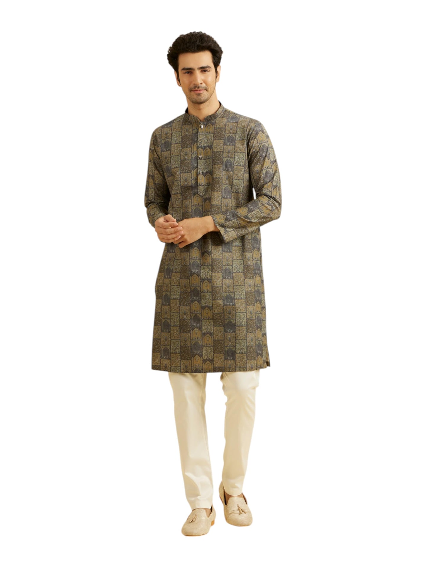 Manyavar Men's Cotton Digital Print Long Kurta (1pc)