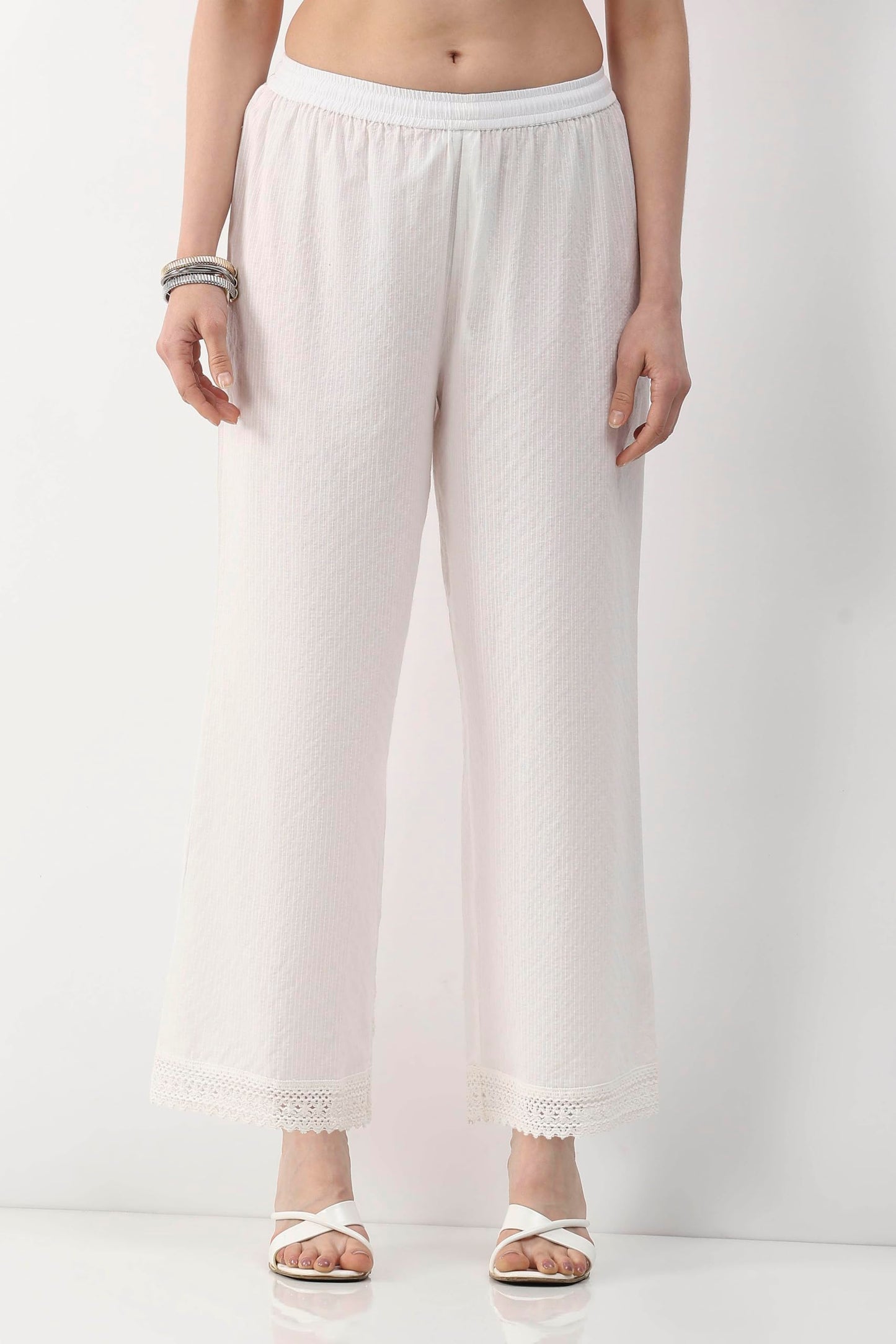 Biba Women White Cotton Straight Palazzos_3XL