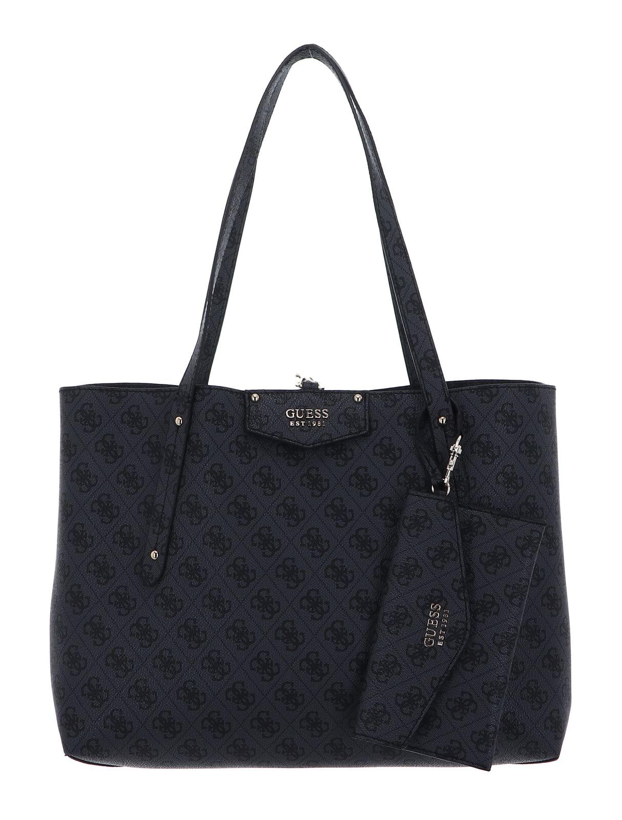 GUESS Women's Charcoal Printed Tote Bag with Pouch| Ladies Purse Handbags | Gift For Ladies