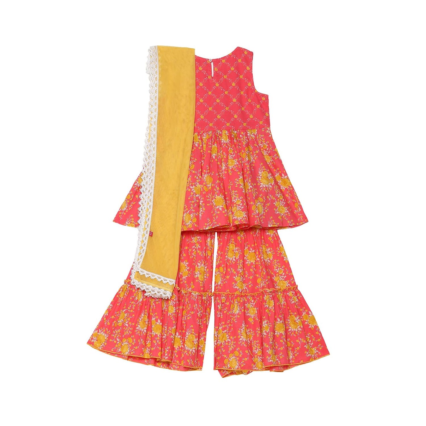 Biba Girl's Cotton Kurta, Bottom, Dupatta (KWFLOD5921SS25PNK_Pink
