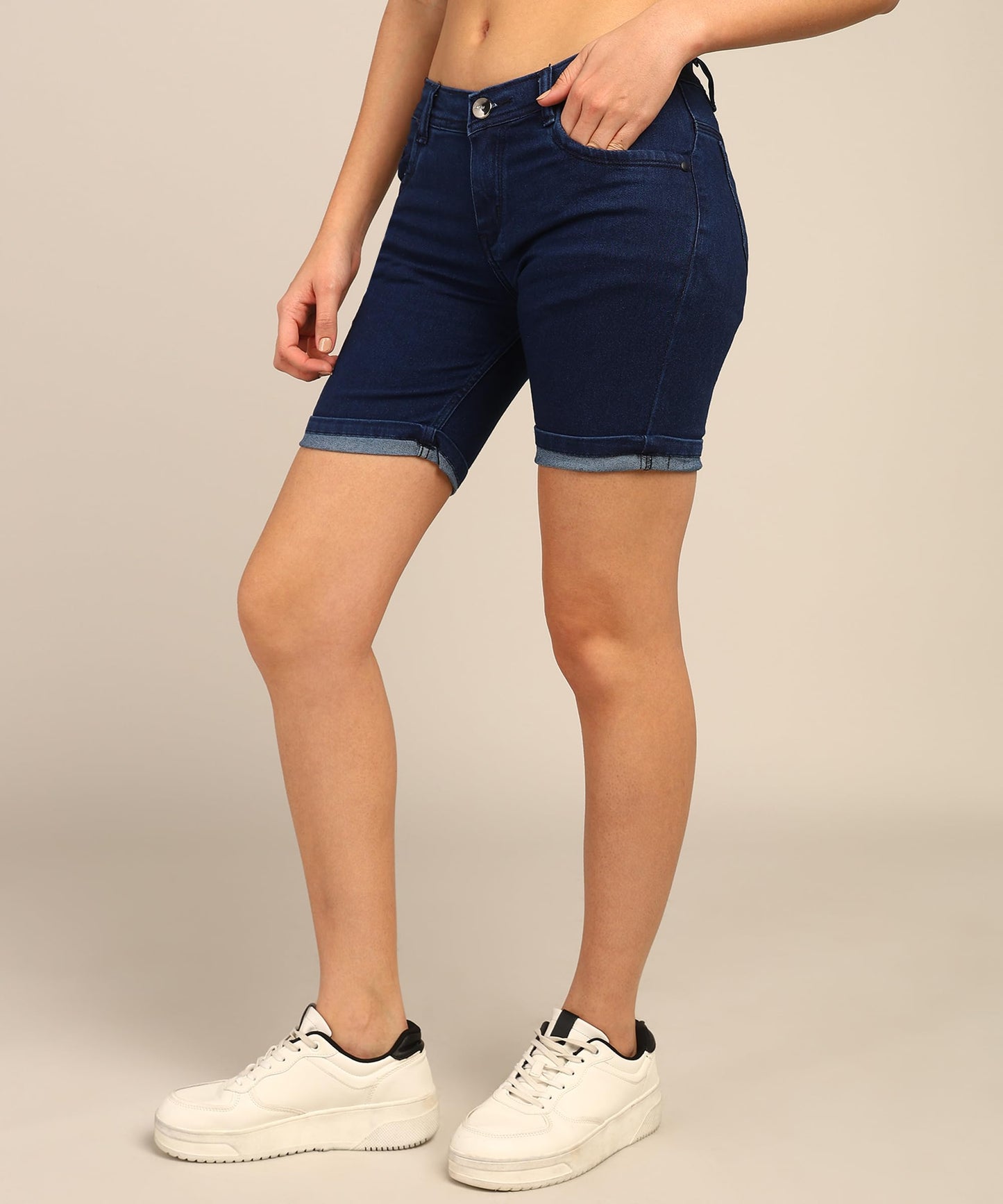 Nifty Women's Denim Stretchable Slim Fit Shorts (Short_PLN_BSC_36_Basic_36)