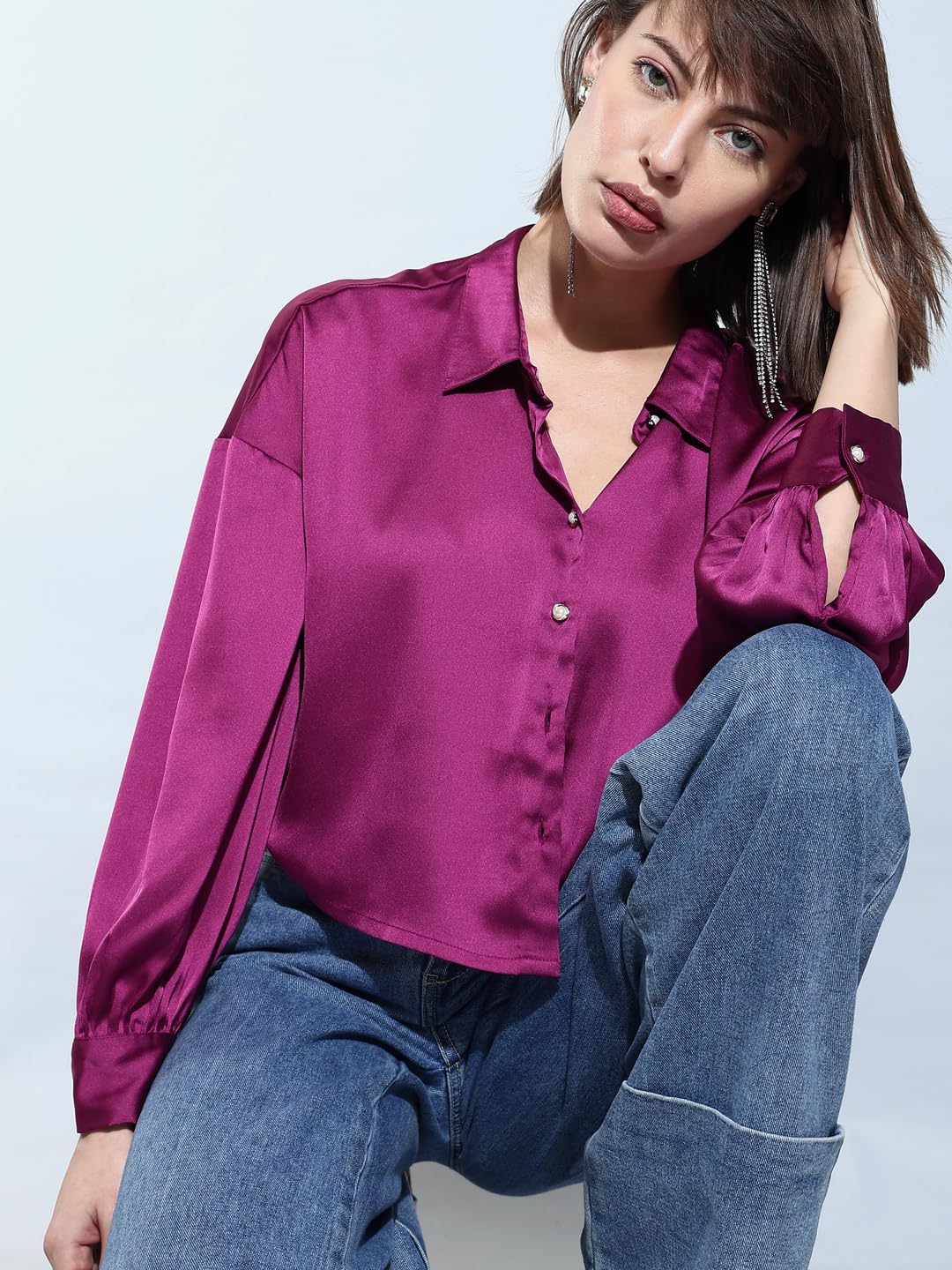 VERO MODA Purple Satin Cropped Shirt