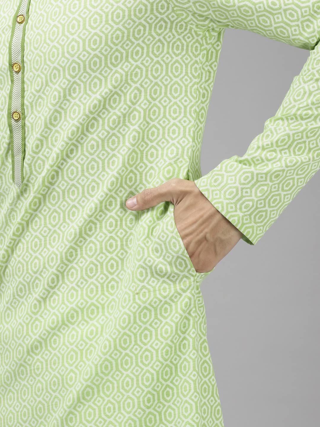 See Designs Cotton Regular Mens Kurta (SDKT1034S_Lime Green_S)