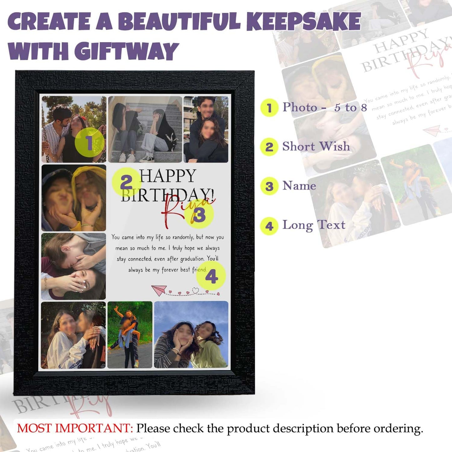 Giftway BFF Birthday Collage with Message | Personalised MDF Photo Frame | Birthday Gift for Husband, Best Friend, Mother, Sister | Unique Gifts for Men, Women - 9.613.1 Inch_Black