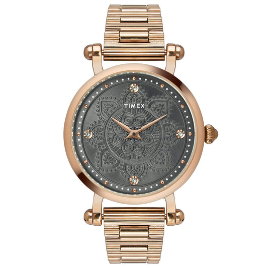 Timex Women Brass Analog Grey Dial Watch-Twel14302, Band Color-Rose Gold