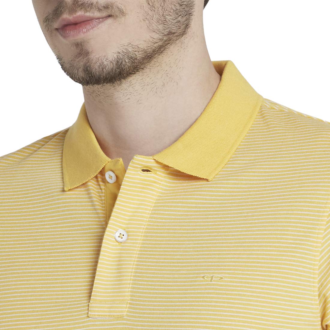 Colorplus Striped Medium Yellow Coloured Men's Cotton T-Shirt (Size:- S)