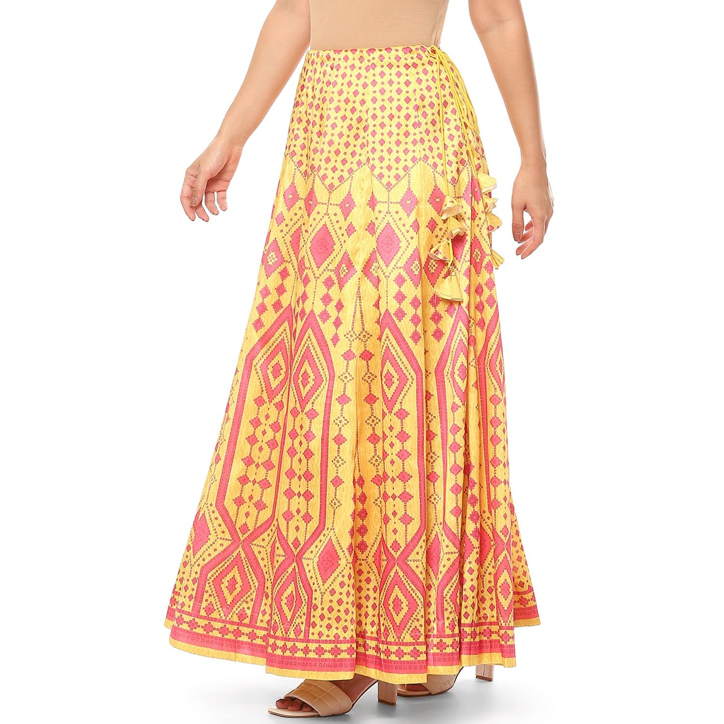 BIBA Women Printed Flared Mix and Match(SKIRTS/T18784_Yellow_M)