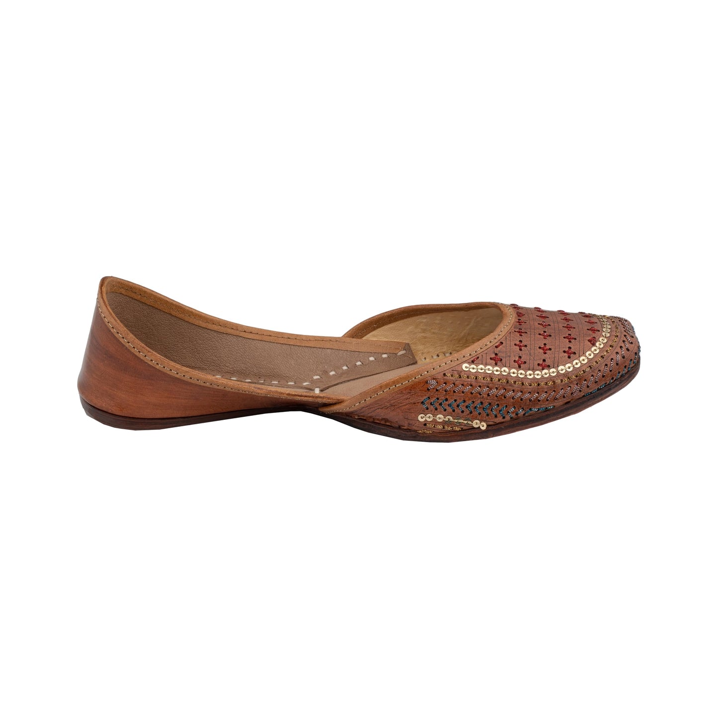 KORAKARI Women's Traditional Ethnic Walnut Coffee Punjabi Jutti, Leather Flat Comfortable Mojaris for Girls (Size: UK3, Tan)