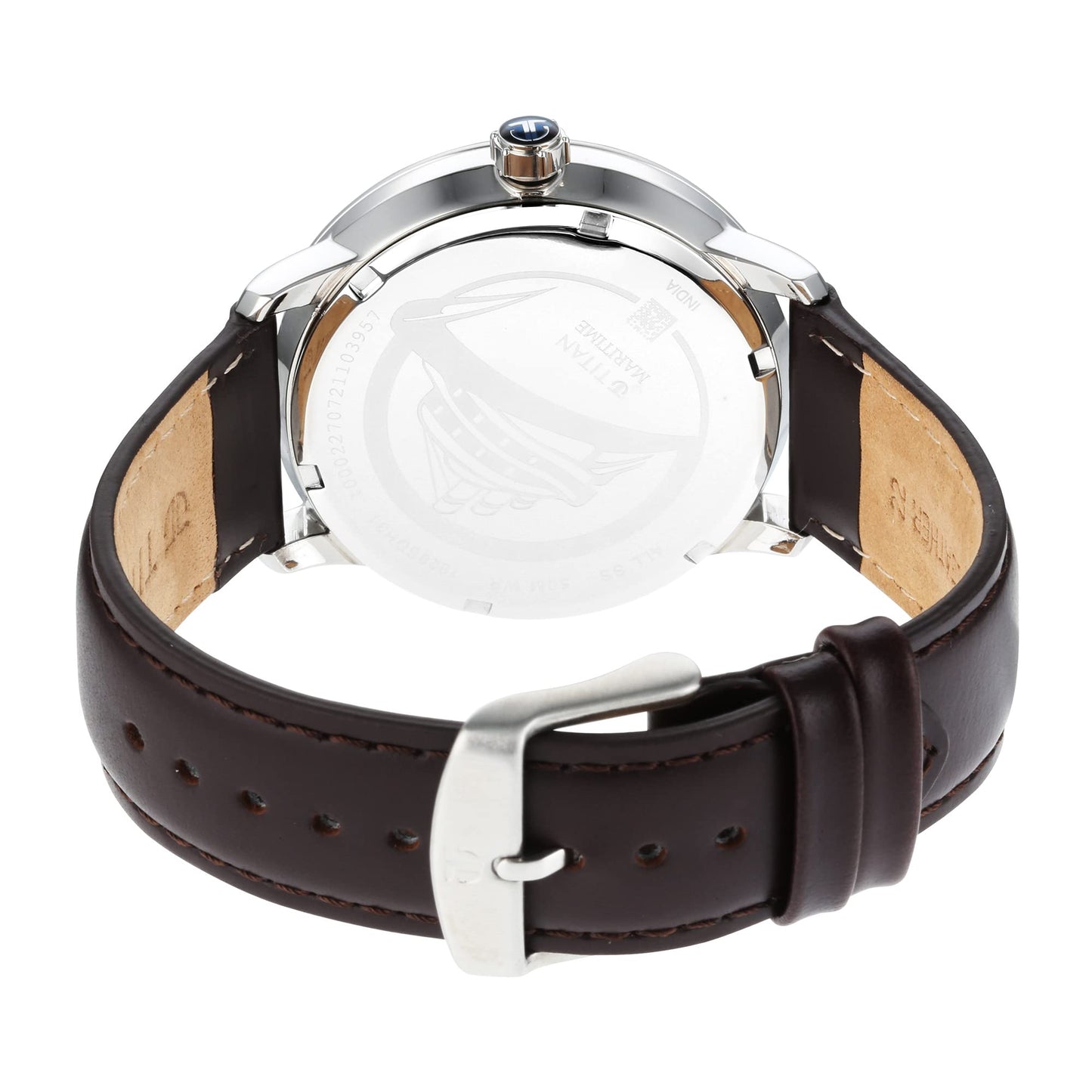 Titan Regalia Maritime Blue Dial Analog Leather Strap Watch for Men-NS1828SL01