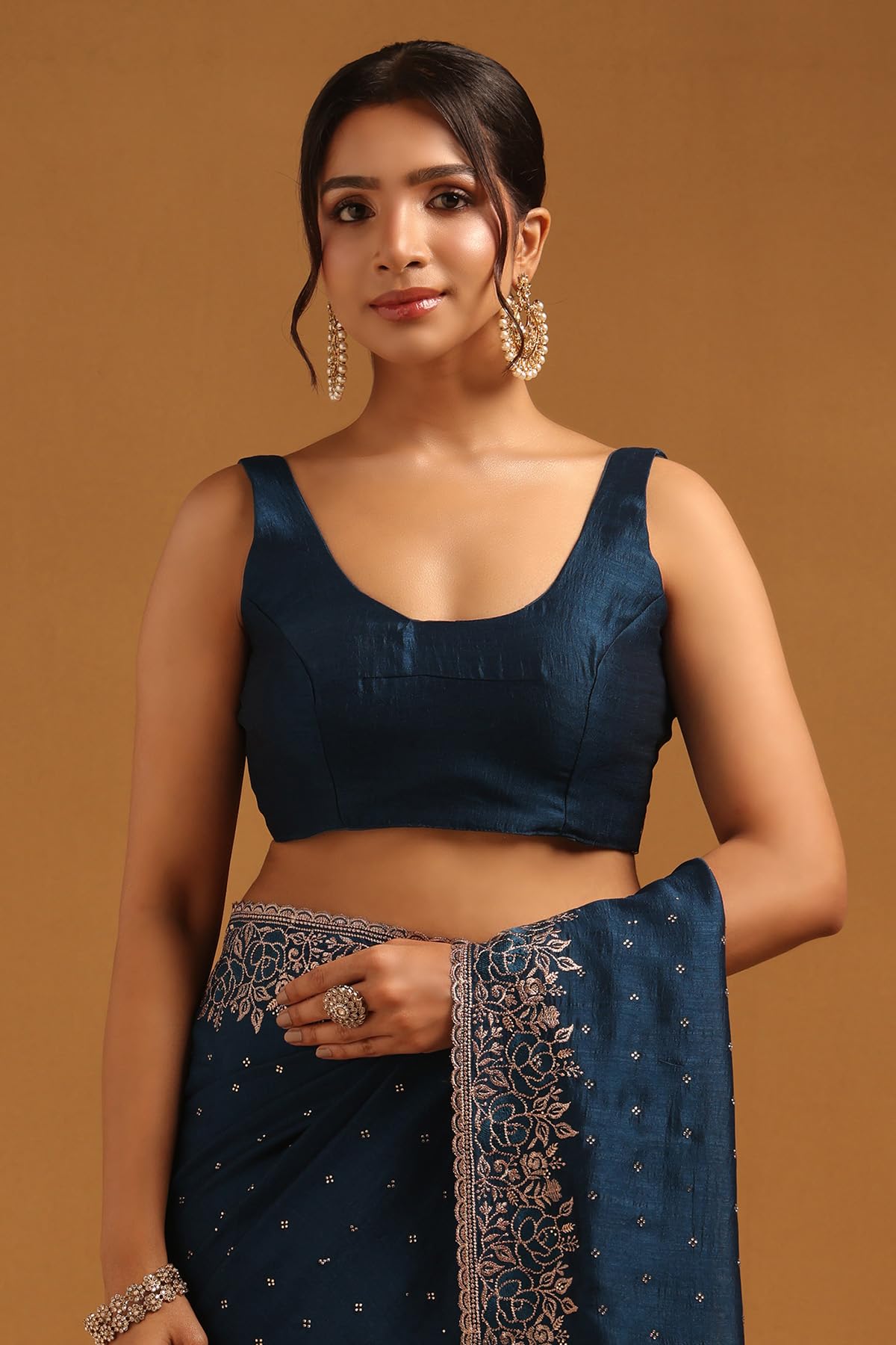 Soch Womens Blue Tussar Embellished Saree With Stone Work