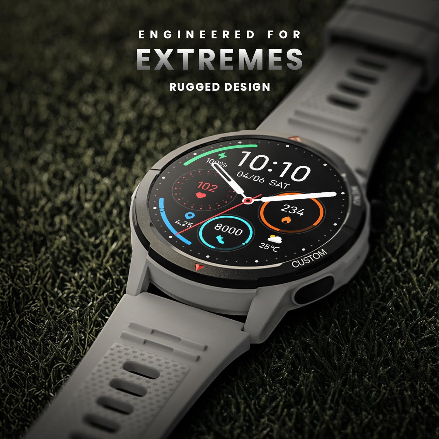 Noise Endeavour 2 Rugged Smart Watch – 1.46″ AMOLED Display, Built-in GPS, ABC Sensors, Up to 7-Day Battery, 5ATM Water Resistance, AI, Strava Integration, for iOS & Android (Silver Grey)