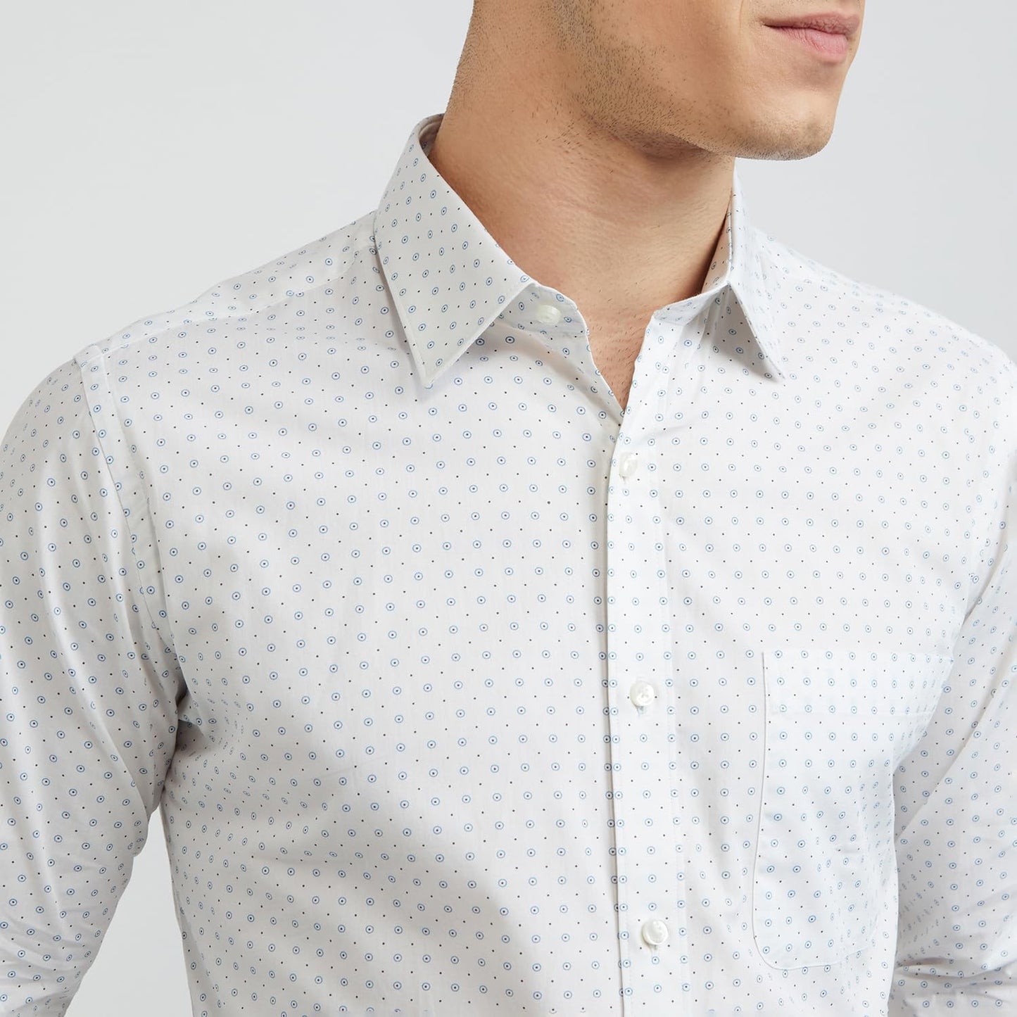 Raymond Men's Slim Fit Cotton Semicutaway Collar Print Pattern Button Closure Full Sleeve Light Blue Formal Shirt