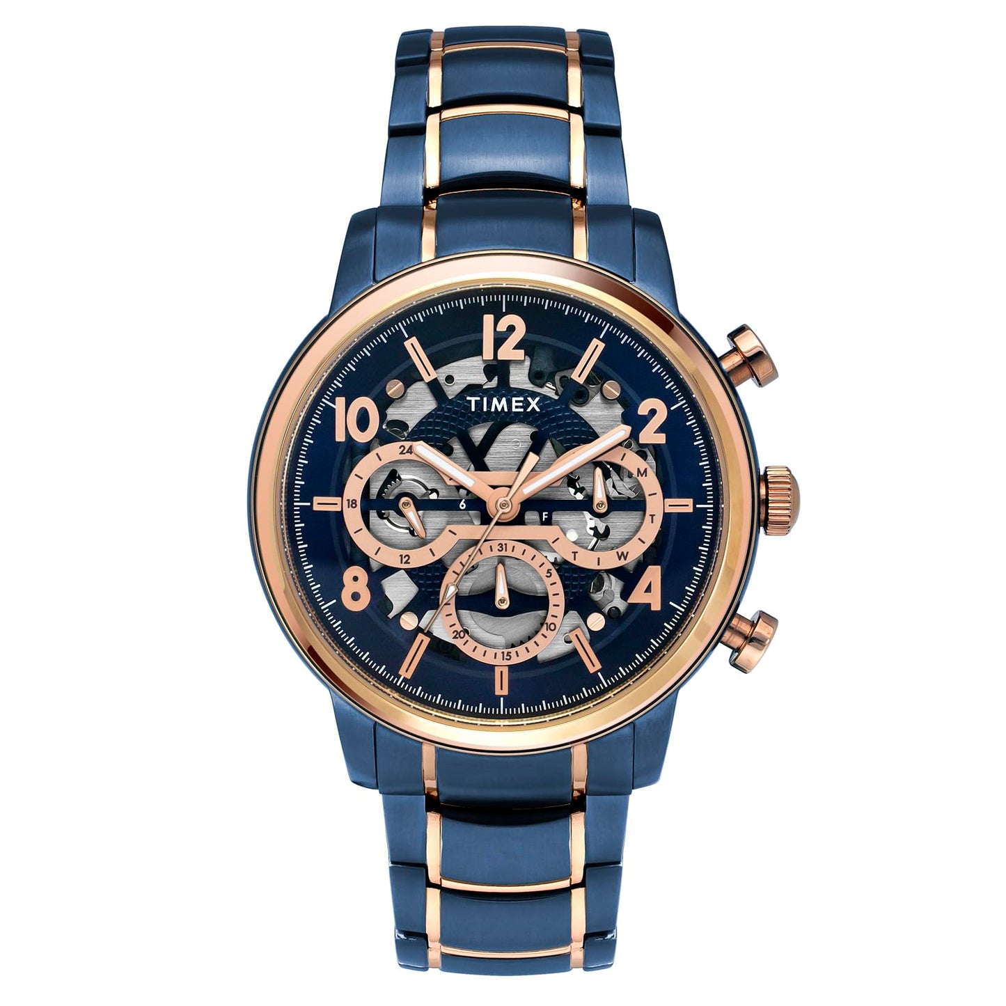 TIMEX Analog Watch for Man with Blue Round Dial & Multicolor Stainless Steel Bracelet Band Water Resistant Men's Wrist Watches - TWEG20207