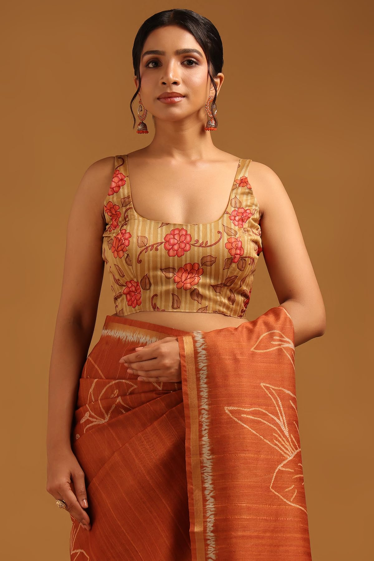 Soch Womens Rust Tussar Floral Saree