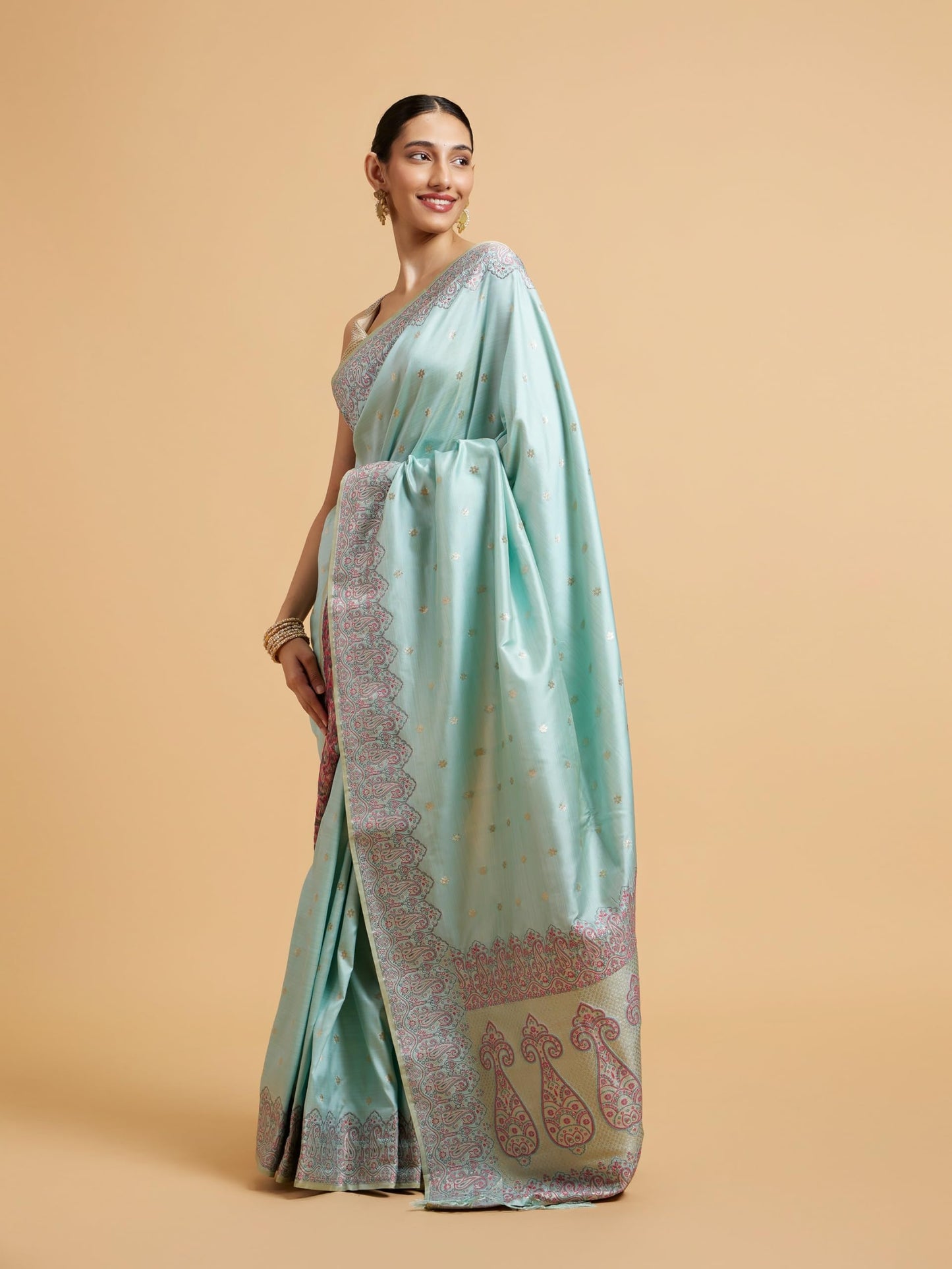 MOHEY Women's Art Silk Weave Saree(Light Blue)