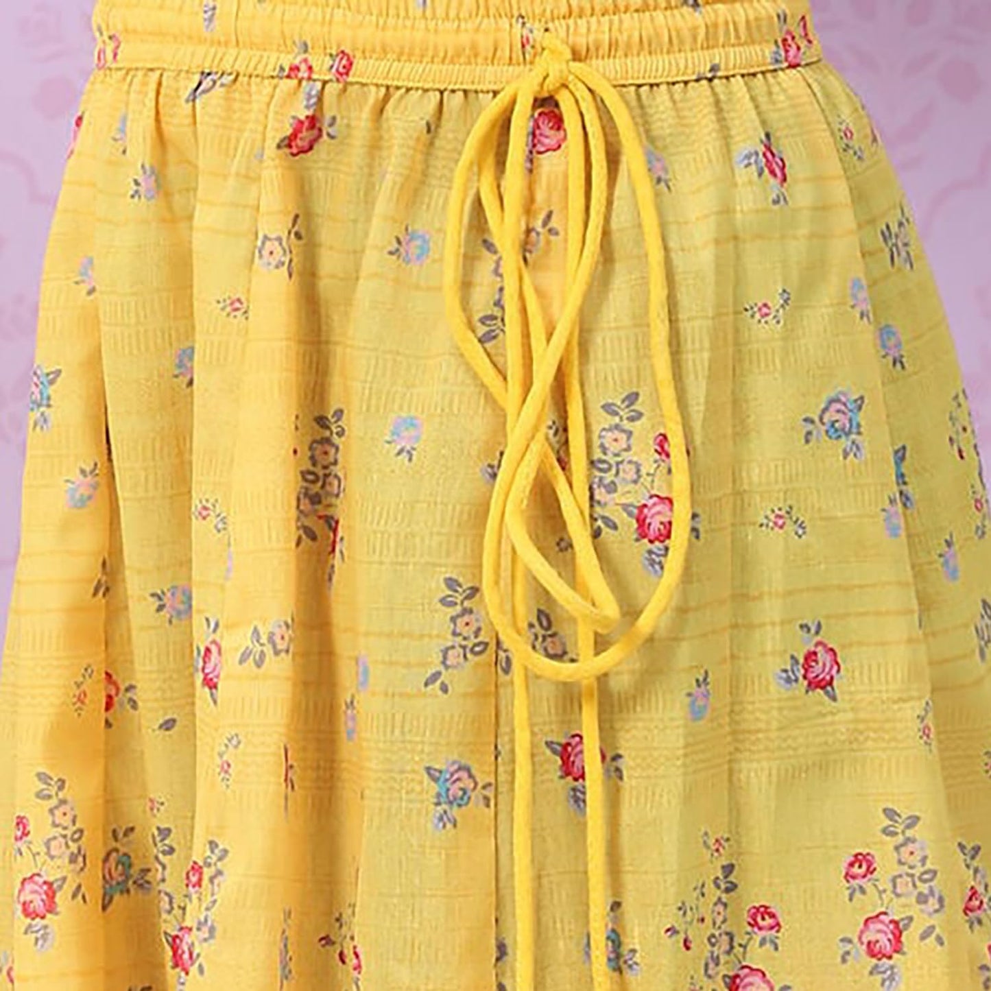 BIBA Girls Polyester Flared Self Design Lehenga Set (KW4960EAW22YEL_Yellow_15)