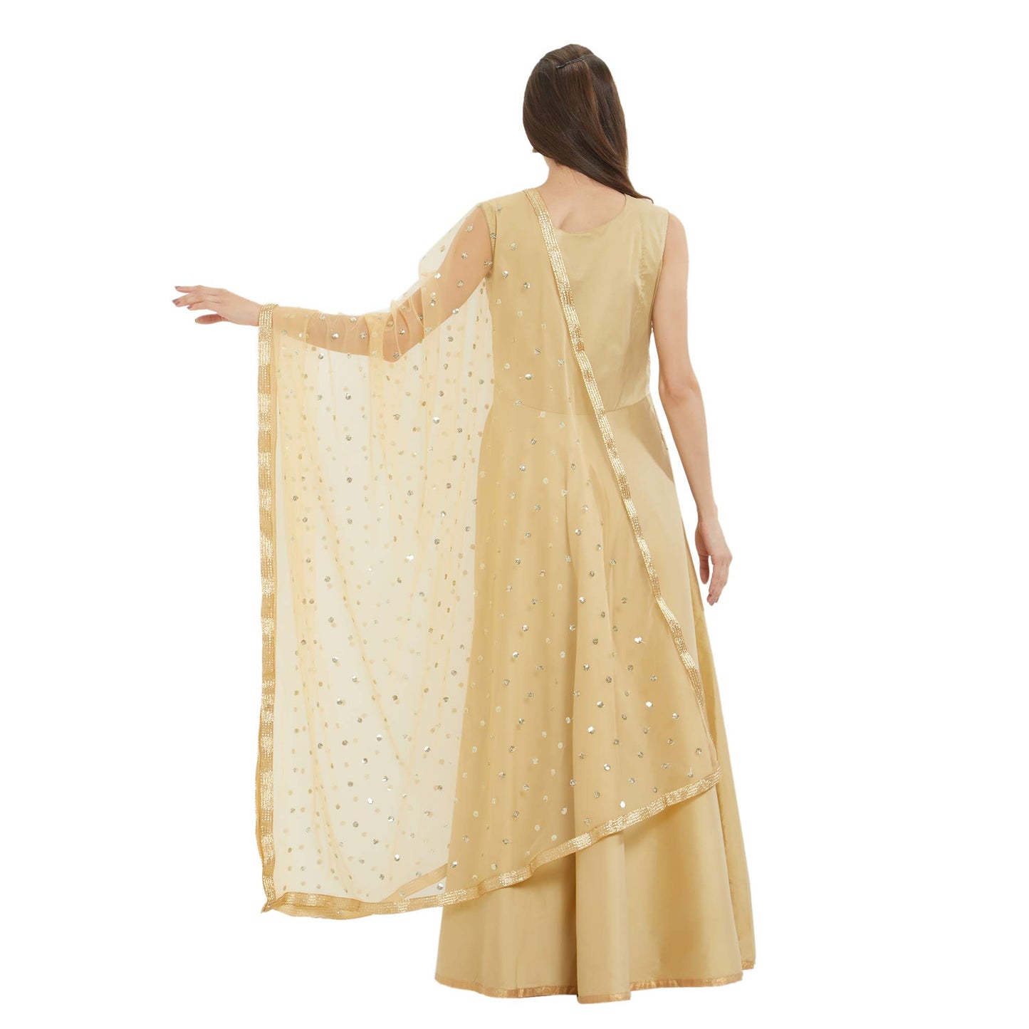 DUPATTA BAZAAR Woman's Embellished Beige Net Dupatta