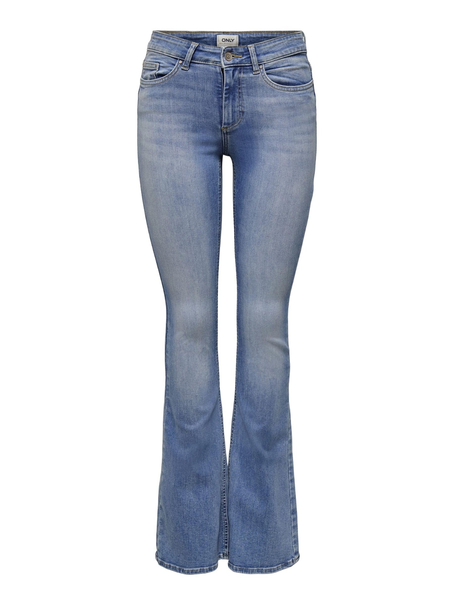 ONLY Women Solid Cotton Flared Fit Mid Rise Blue Jeans