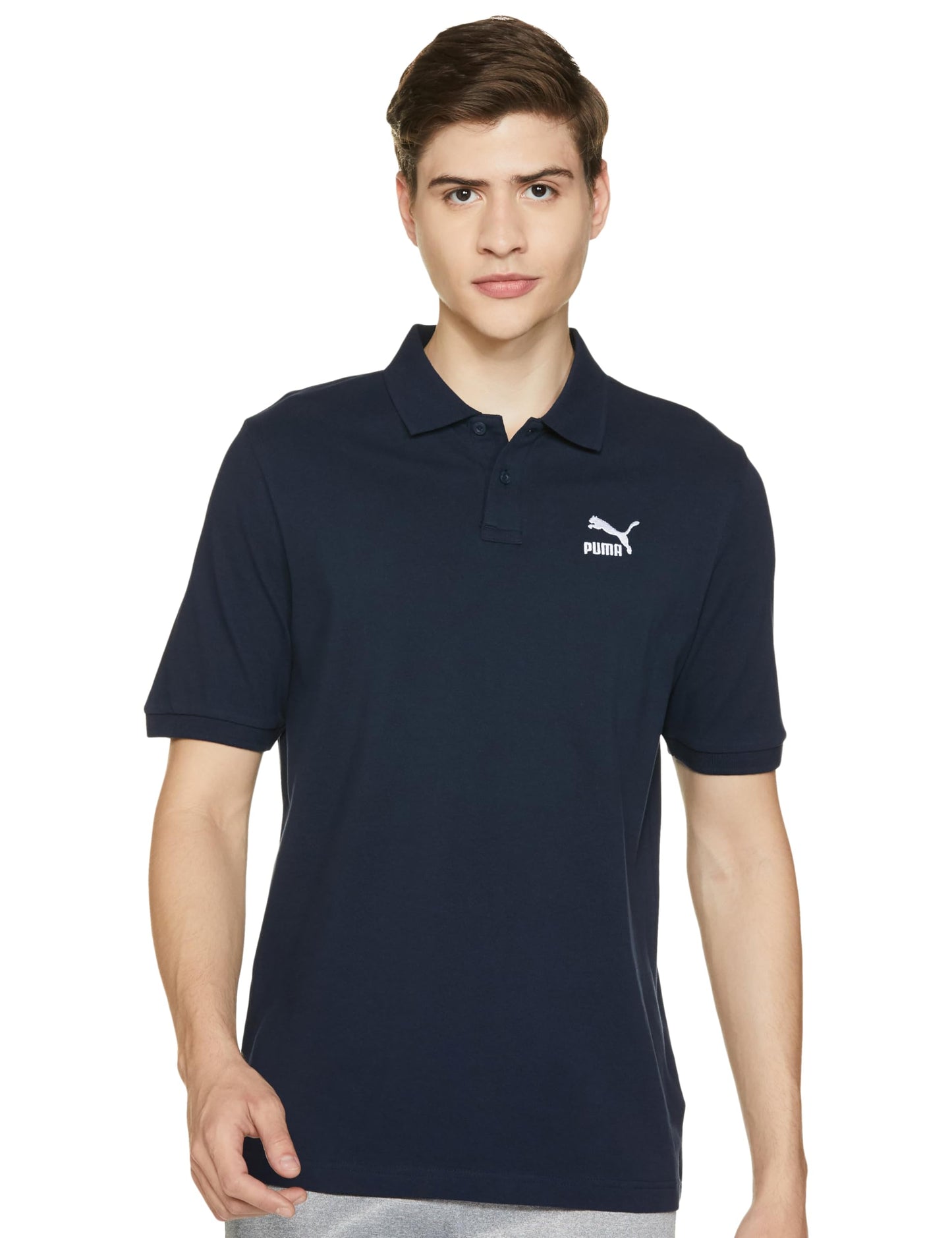 Puma Men's Solid Regular Fit T-Shirt (628355_Club Navy