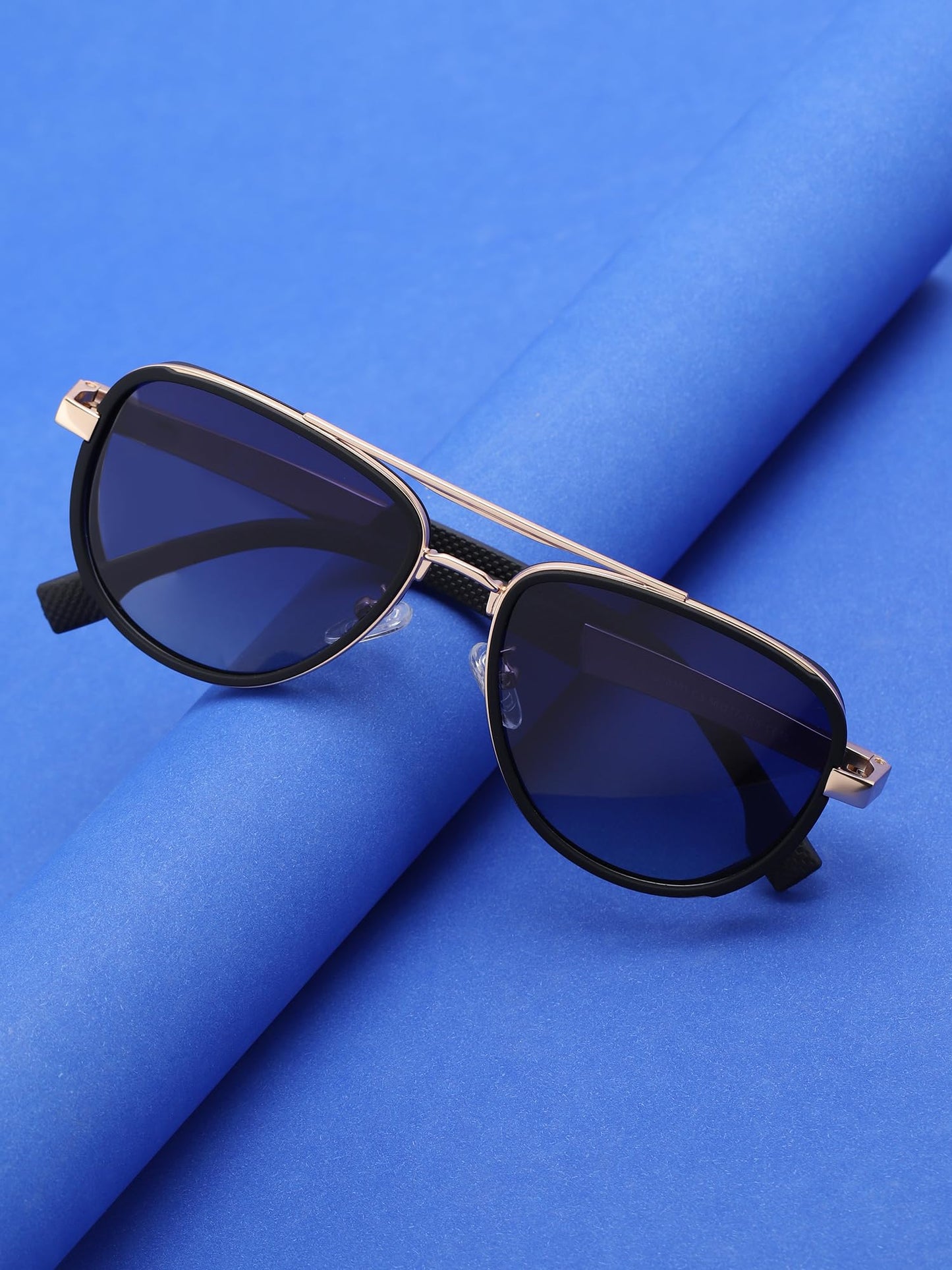 Carlton London Unisex Premium Rose Gold & Black Toned Blue UV with Polarised Lens Aviator Sunglass