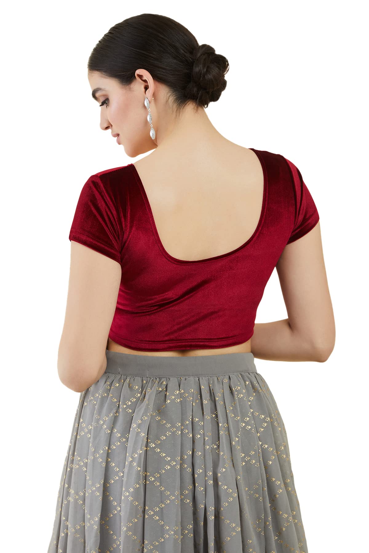 Soch Womens Velvet Half Sleeve Maroon Princess Cut Blouse, Medium