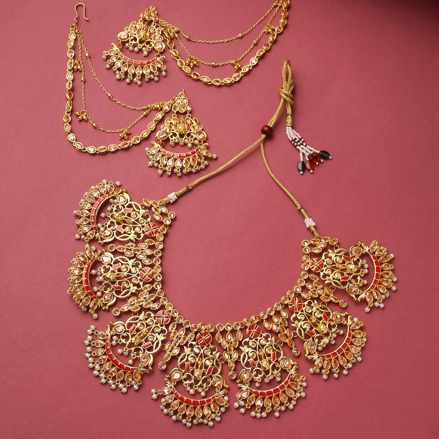 VOYLLA Apsara Bridal Yellow Gold Necklace Set