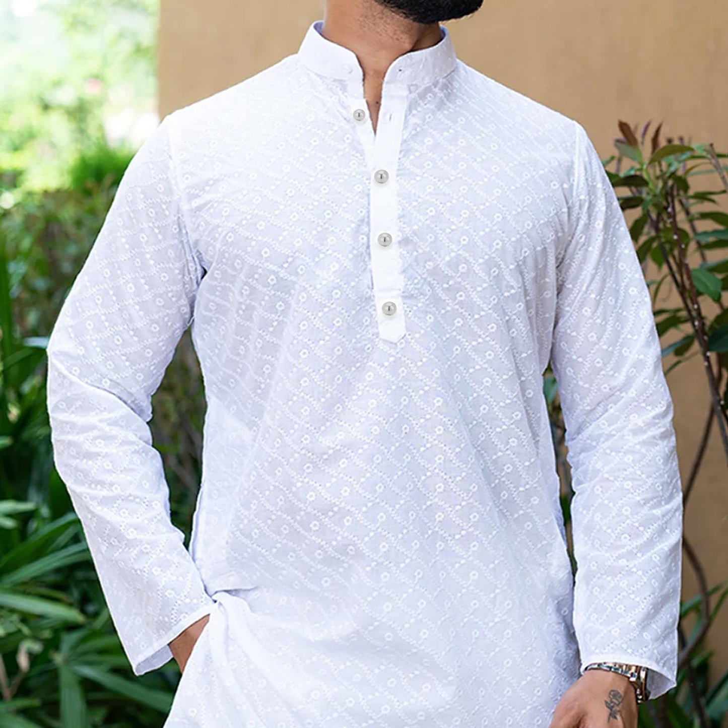 THANU'S CRAFT White Stone Silver Plated Kurta Buttons Studs Cufflinks With Chain For Men And Women