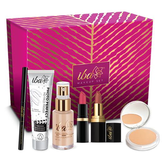Iba Makeup Gift Set for Women (Fair) - Foundation, Compact, Primer, Lipsticks, Kajal | Long Lasting | Full Coverage | 100% Vegan & Cruelty Free (6 items in the set)