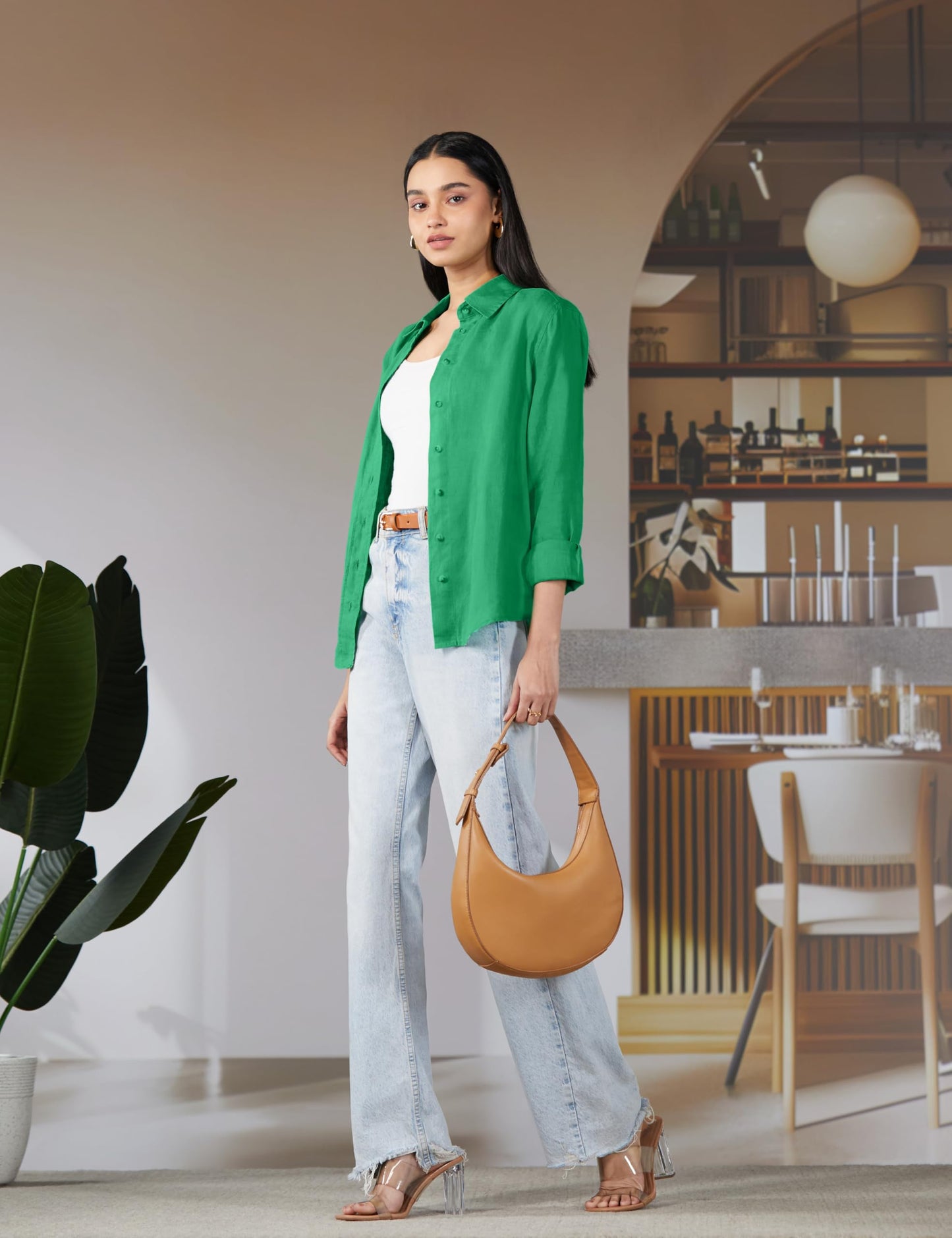 Marks & Spencer Spread Collar Shirt Medium Green