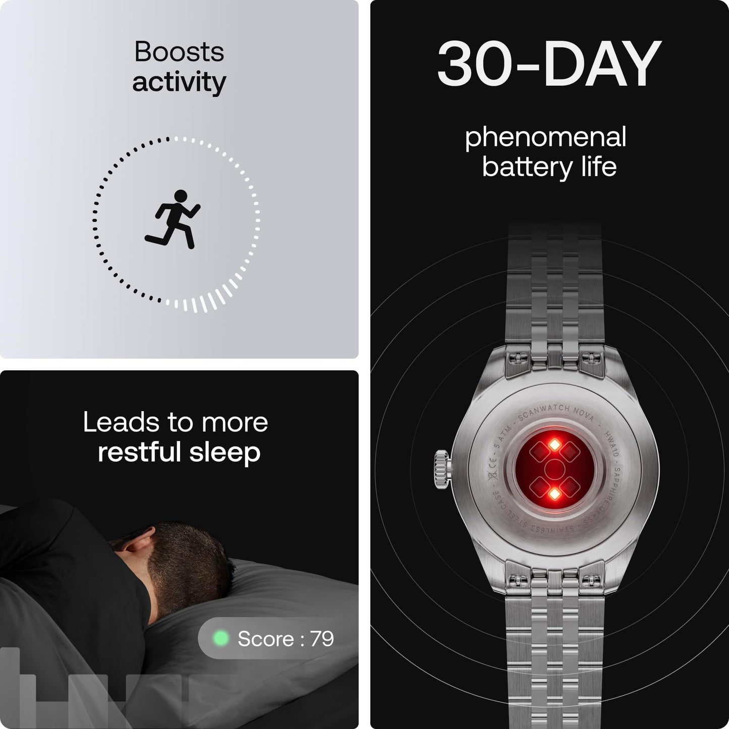 Withings ScanWatch Nova Brilliant, Heart Health Hybrid Unisex Smartwatch- ECG, SPO2, Temperature Monitoring, Sleep, Respiratory Health, Cycle Monitoring, 30-Day Battery Life, iOS & Android, Silver