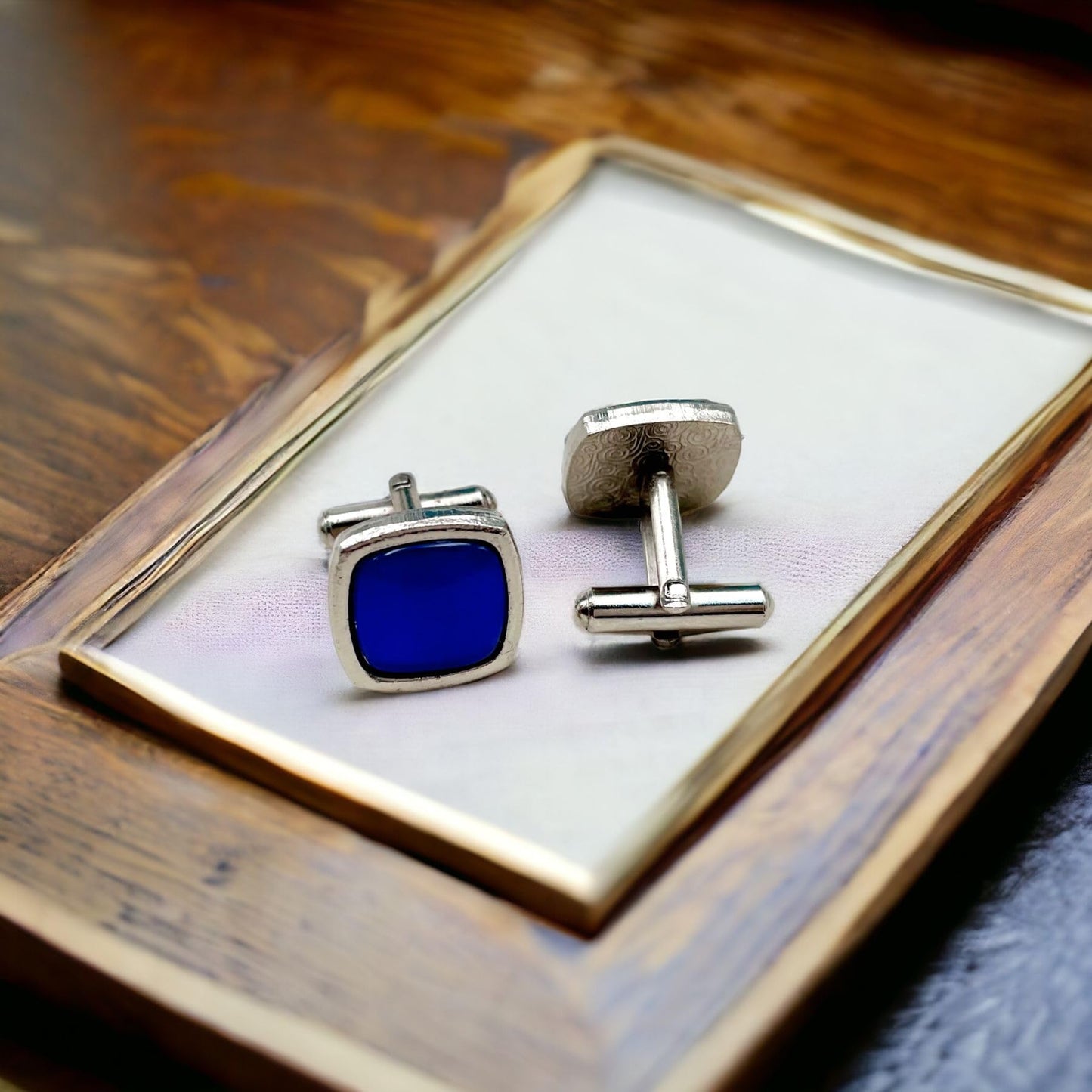 Zivom® Indigo Blue Silver Office Formal Shirt Blazer Cufflinks Pair Men Gift Box