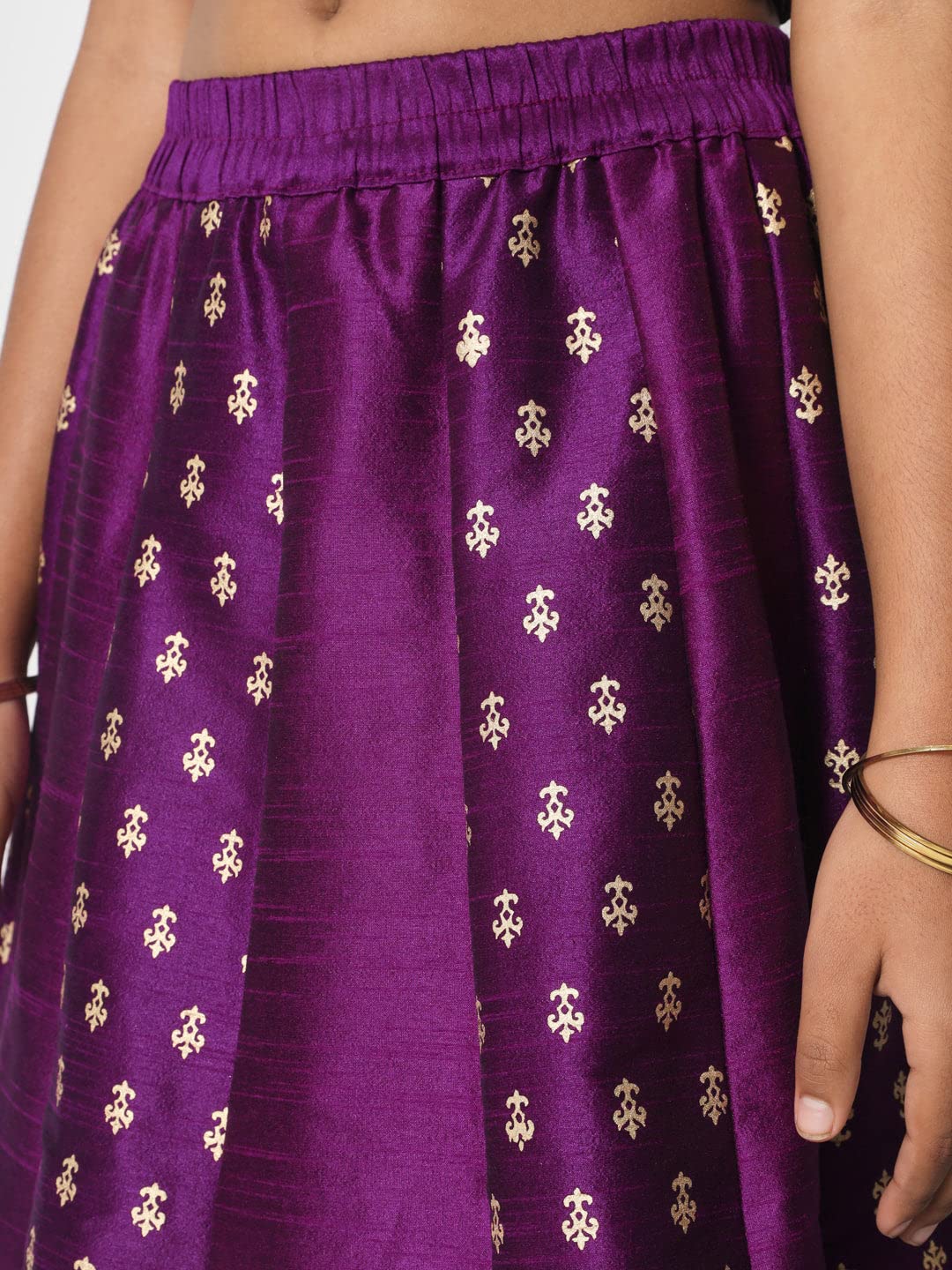 studio rasa Girls Dupion Block Printed Kalidaar Kids Skirt for Wedding Party Festive(GSC12302/15-16_Purple_15-16yrs)