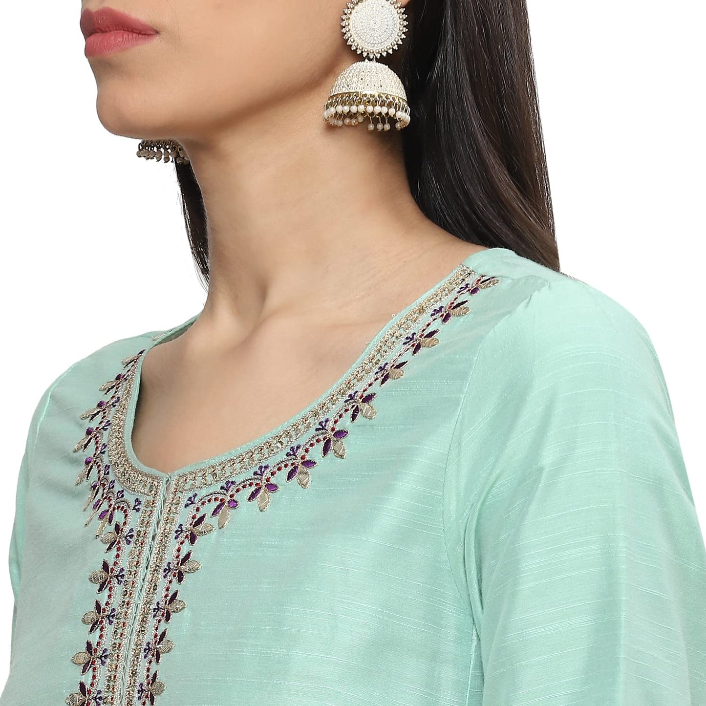 BIBA WOMEN YARNDYED RELAXED SALWAR KURTA DUPATTA(SKD8000_SEA GREEN_32)