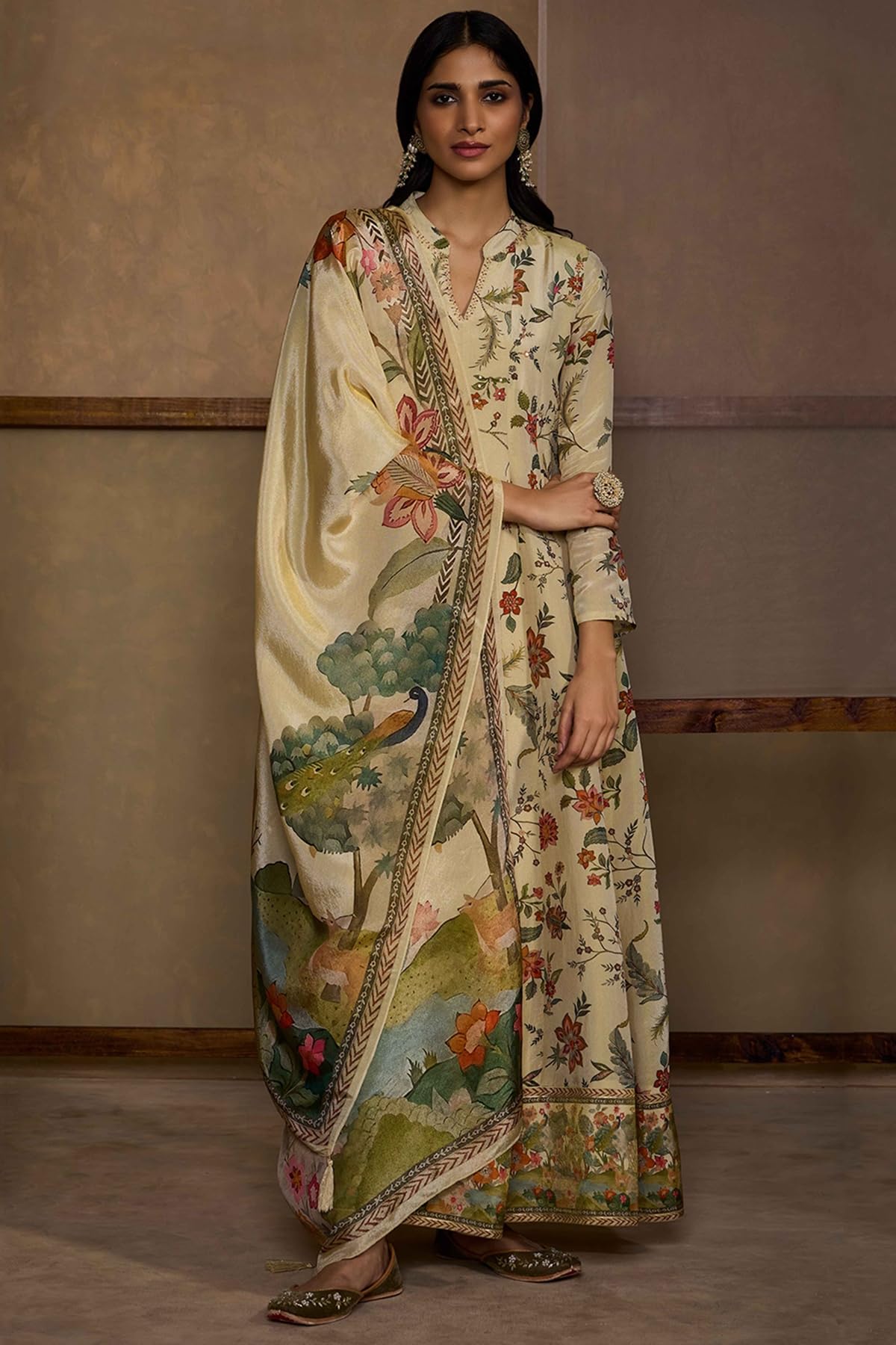 Soch Women's Viscose Floor Length Gown (EWS5CD21409_Beige