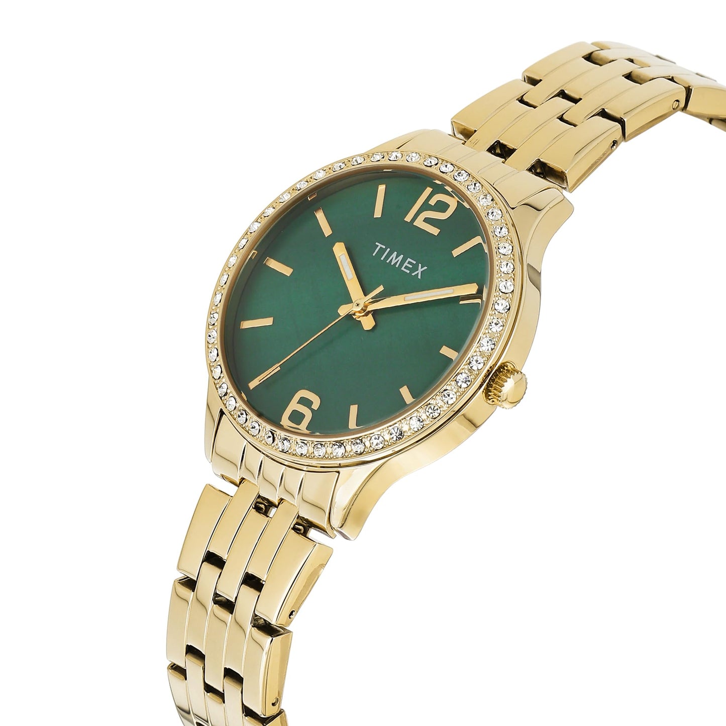TIMEX Analog Watch for Women with Green Dial & Gold Stainless Steel Bracelet Band - Water Resistant Women's Wrist Watches -TWEL230SMU01