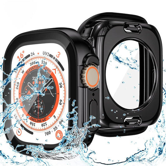 VEMIGON Waterproof Case for Apple Watch Ultra 2 / Ultra with Tempered Glass Screen Protector 49mm, Full Coverage Hard PC Bumper Back Frame, Protective Cover for iWatch Ultra- (49mm Black)