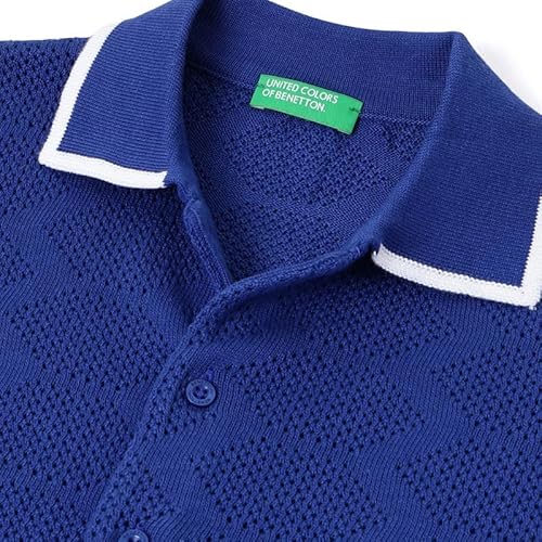 United Colors of Benetton Regular Fit Cut Away Collar Patterned Shirt Blue
