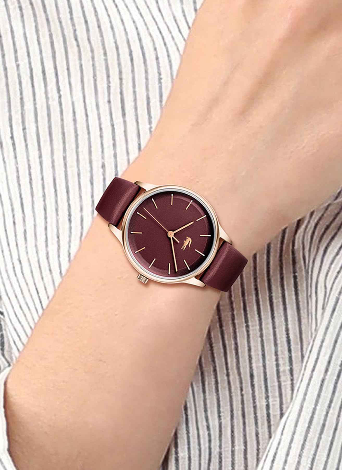 Lacoste Club Qtz Basic Red Round Dial Women's Watch|Red Leather Material|Red Color Band - 2001256