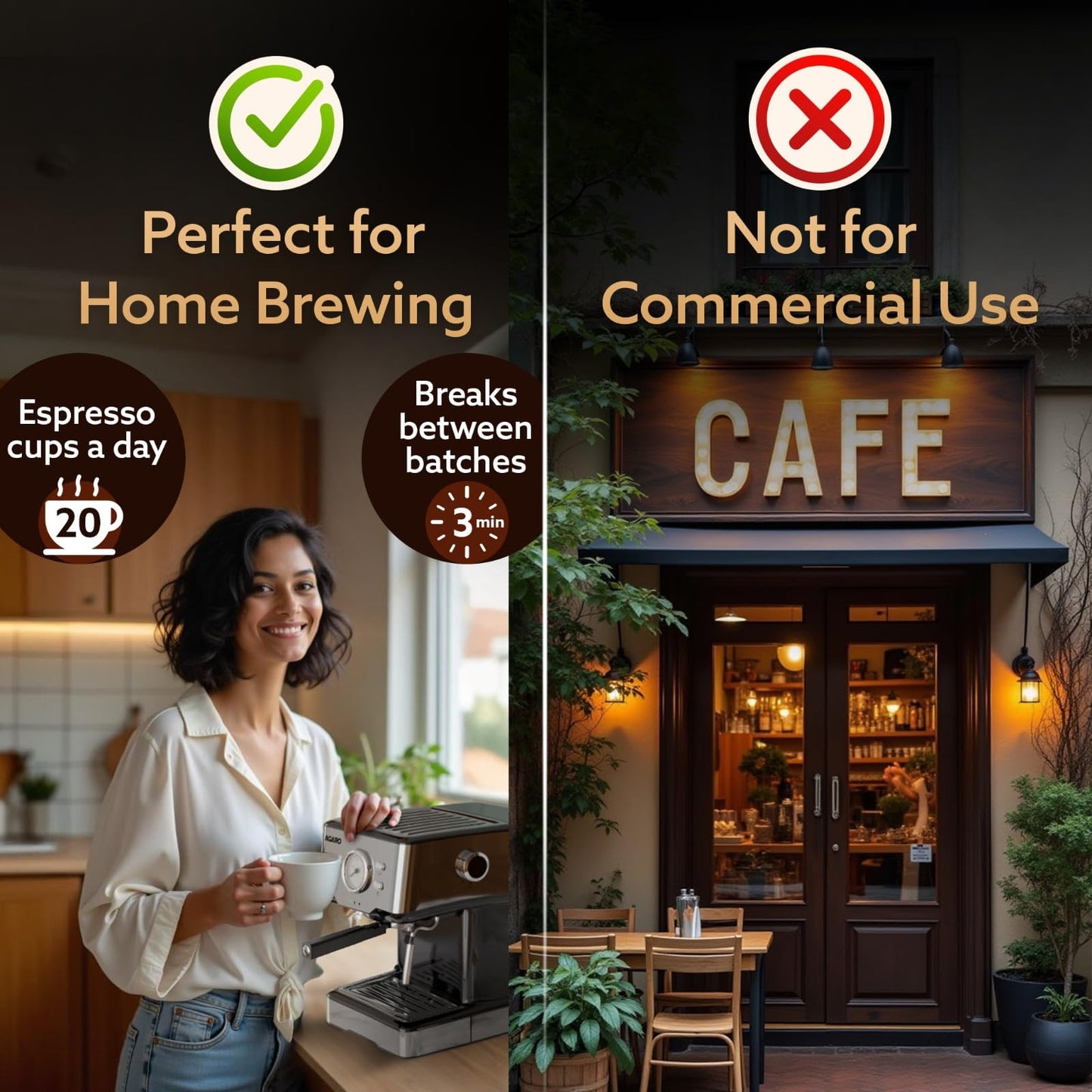 AGARO Imperial Espresso Coffee Maker, Coffee Machine, 15 Bars, With Foaming Milk, Frother Wand for Espresso, Cappuccino, Latte and Mocha, Steam Espresso Maker For Home, Adjustable Milk Frothing and Double Temperature Control System, Stainless Steel, 1100W