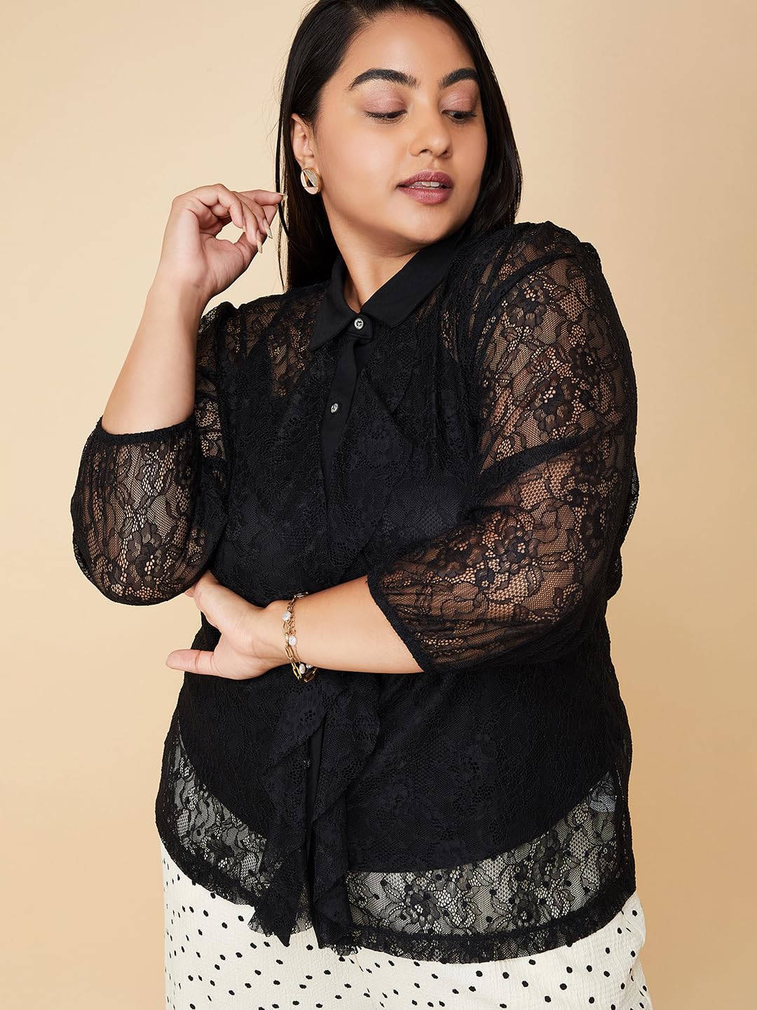 Max Women Plus Size Lace Blouse with Camisole (SR3106P_Blush)