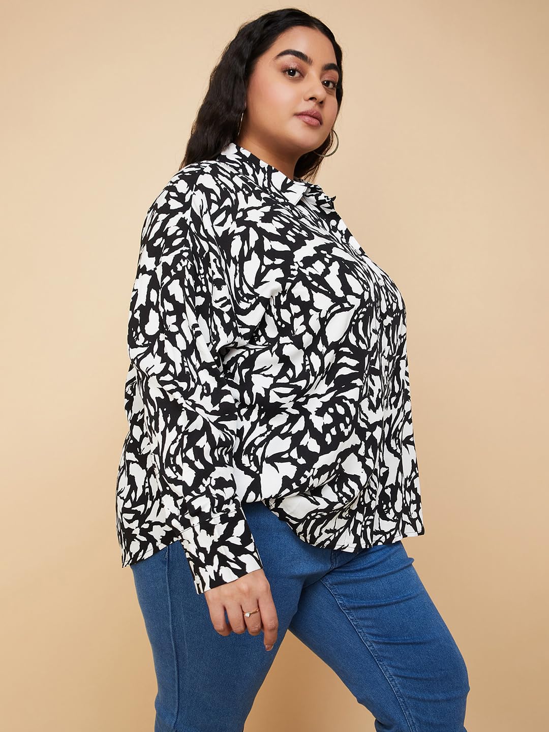 Max Women Plus Size Abstract Printed Shirt (WVN3301 AP_Black)