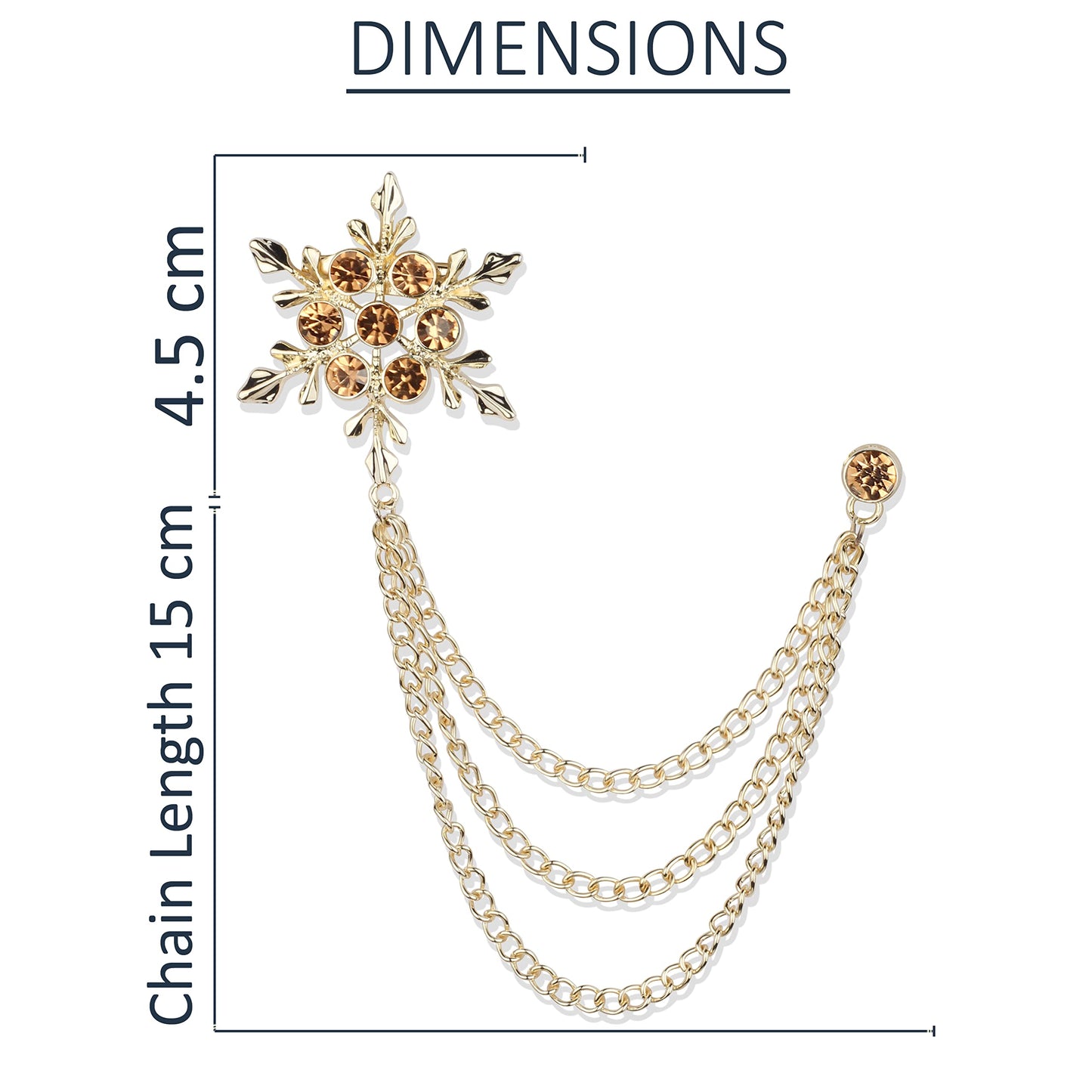 Panjatan Men's Gold Stone Studded Snowflake Brooch with Golden Chain – Elegant Lapel Pin for Suit, Blazer & Coat (Gold)