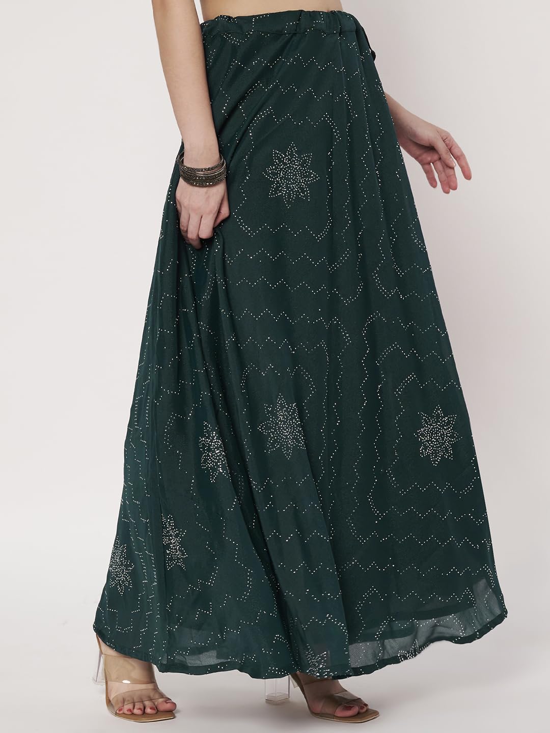 studio rasa Women's Silk Blend Embellished Bias Skirt for Wedding Festive Party (SKTC72517M_Green_Medium)