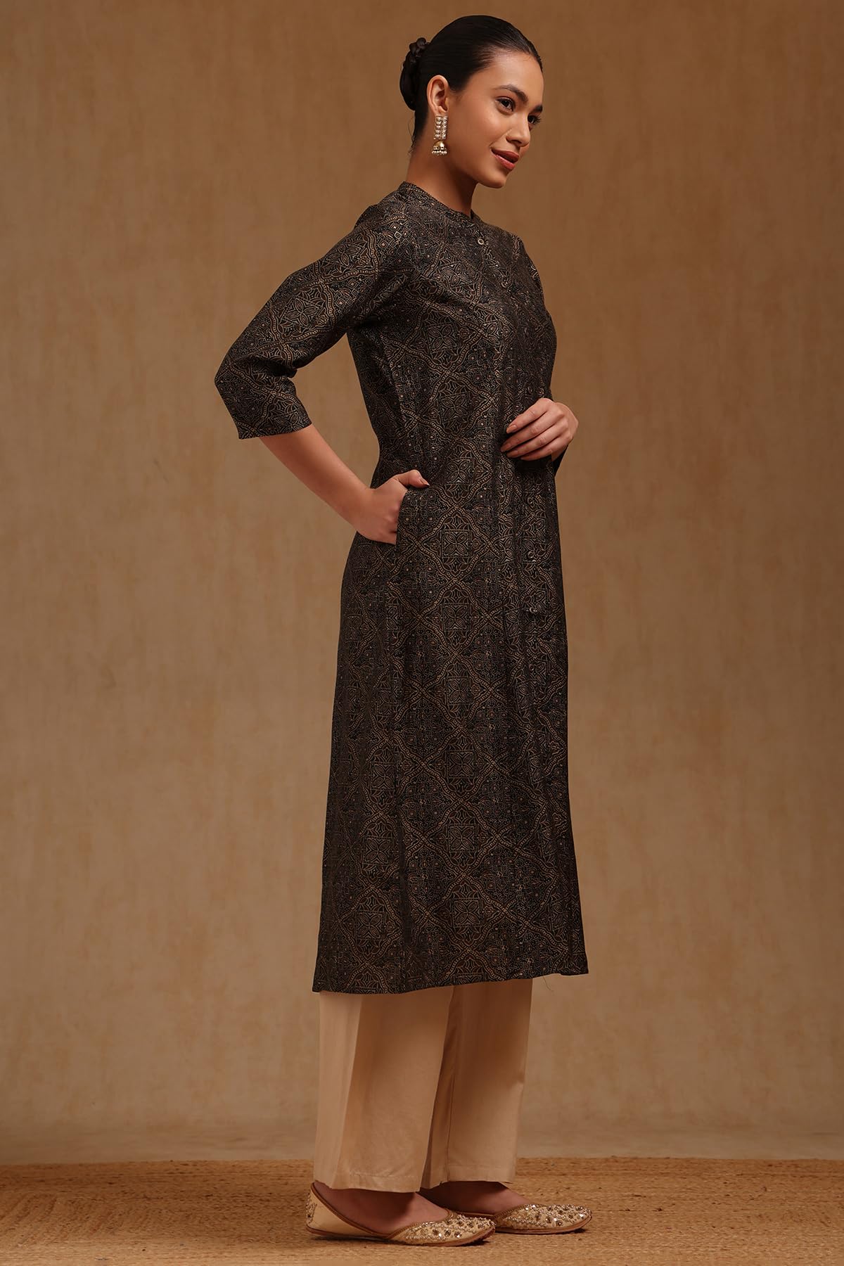 Soch Womens Black Muslin Ethnic Motifs Kurta