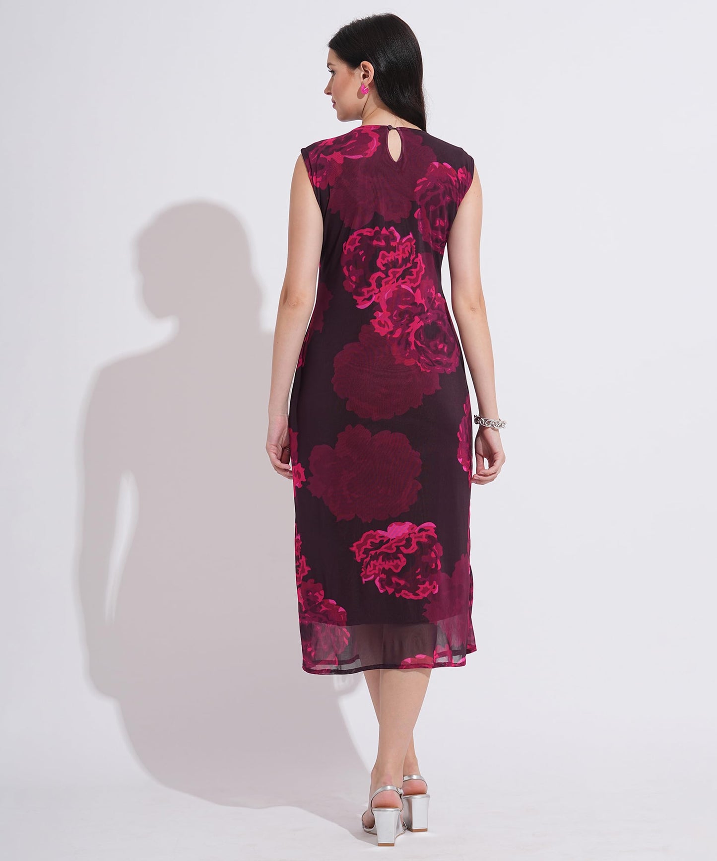 Masalli Fashion Women's Wine Floral Printed Bodycon Dress