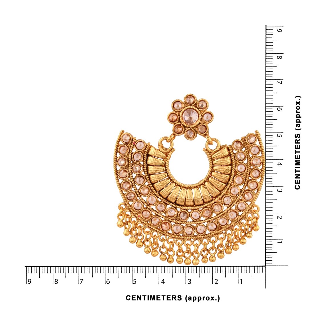 ACCESSHER Antique Gold-Plated Chandbali Dangle Earrings with Intricate Kundan Detailing & Pearl Beads, Traditional Statement Jewelry for Women & Girls.