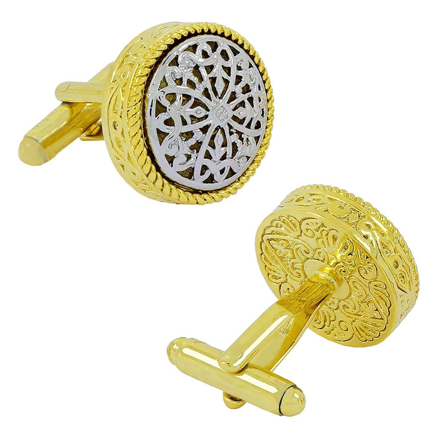 Zivom® Textured Filigree Flower 3D 18K Gold Brass Office Formal Shirt Blazer Cufflinks Pair Men Gift Box