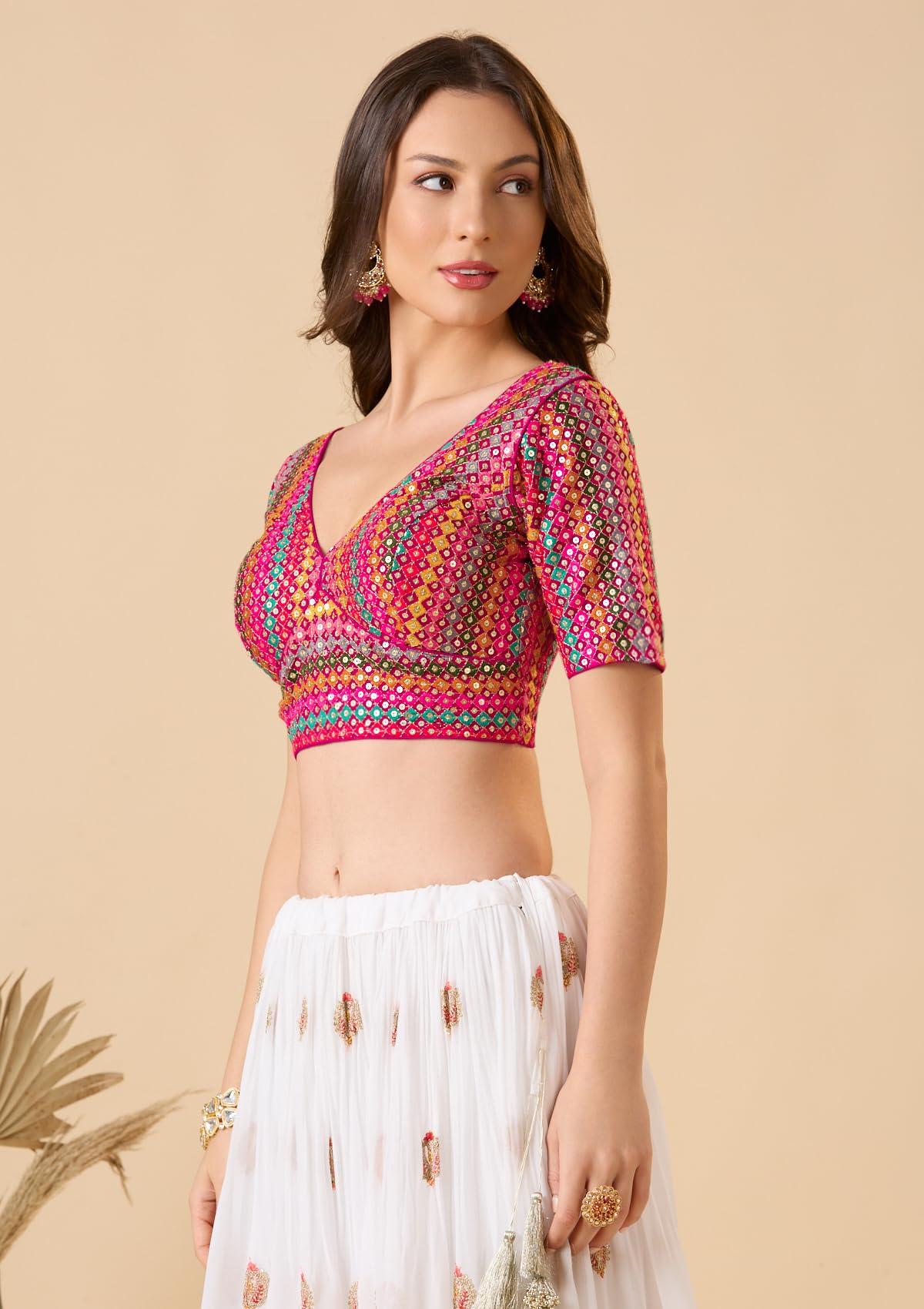 S SALWAR STUDIO Multicolour Embroidered Georgette Sweetheart Neck Readymade Blouse